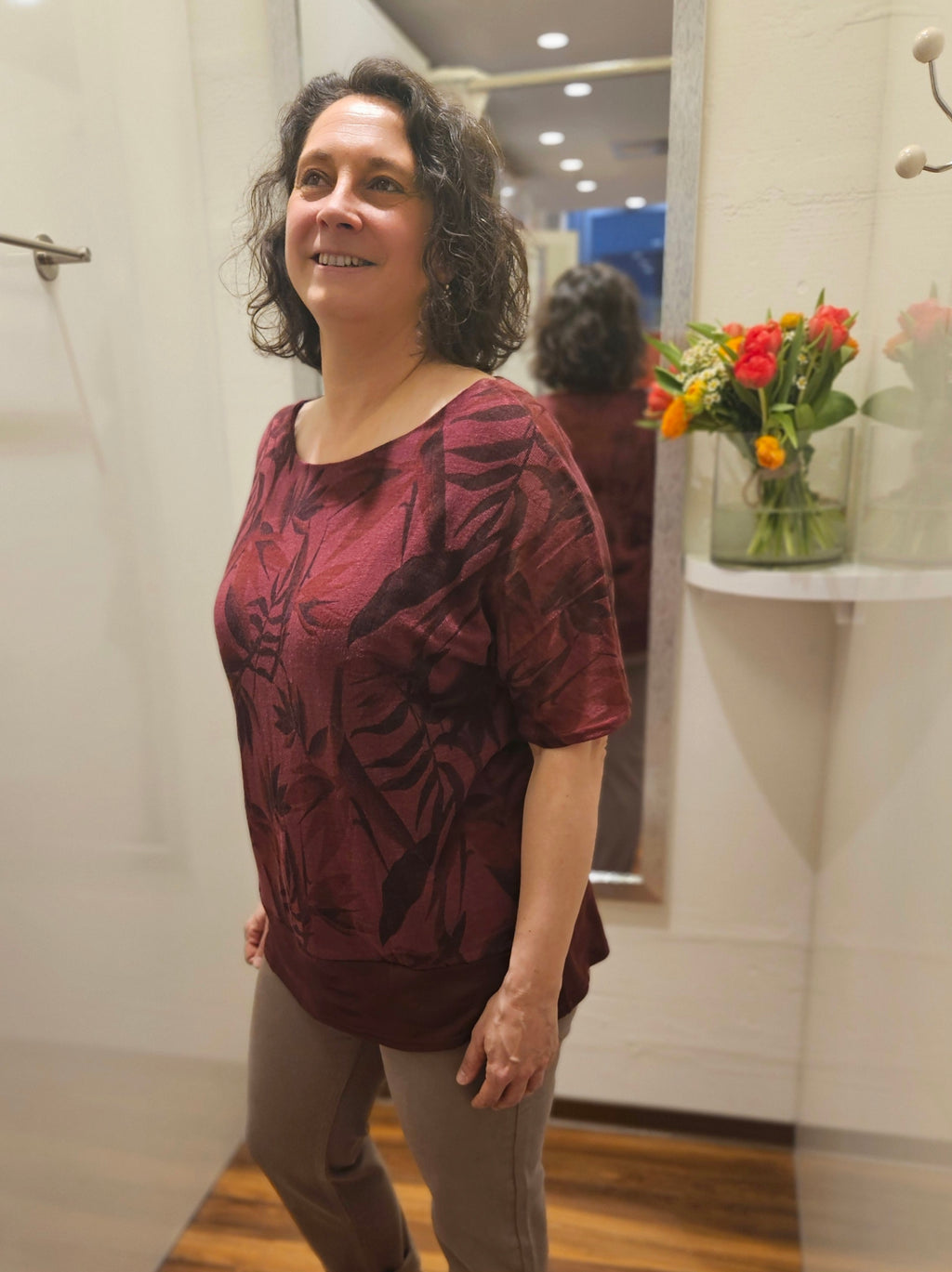 Miranda Merra Big-Shirt aus Leinen bordeaux/gemusterten
