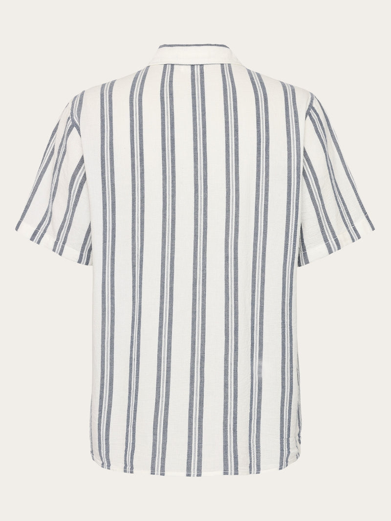 Knowledge Cotton Hemd kurzarm blau/weiß gestreift