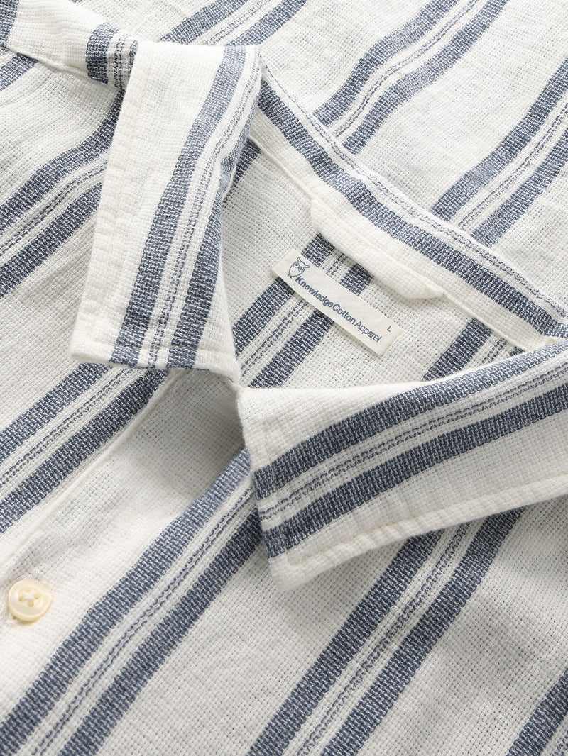 Knowledge Cotton Hemd kurzarm blau/weiß gestreift