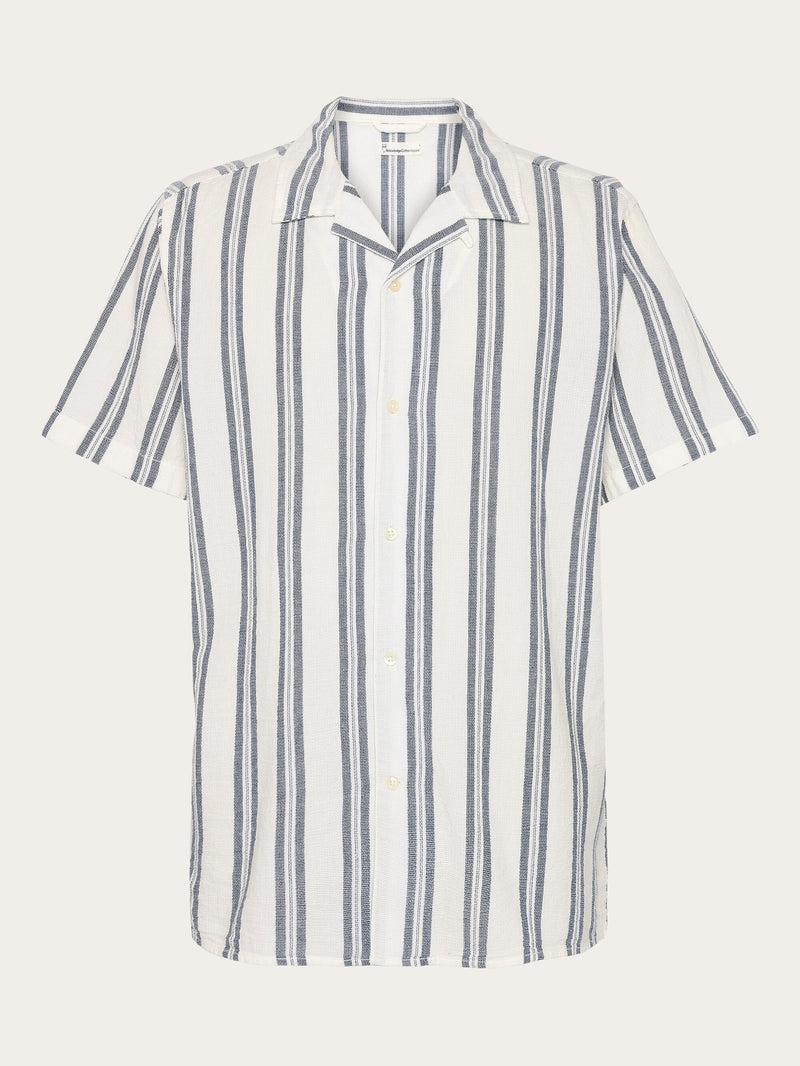 Knowledge Cotton Hemd kurzarm blau/weiß gestreift