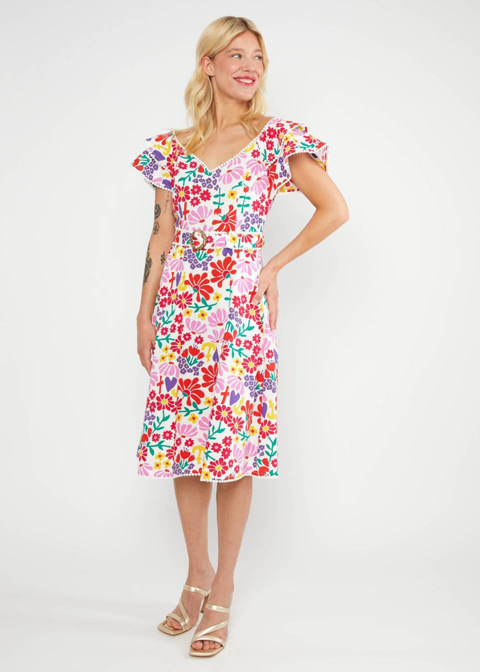 Blutsgeschwister Kleid "Falbala Festival" weiß/bunt gemustert