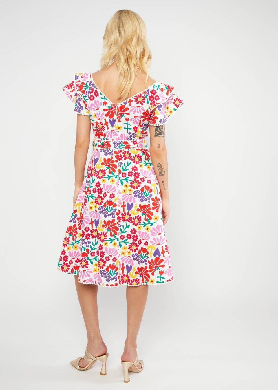 Blutsgeschwister Kleid "Falbala Festival" weiß/bunt gemustert