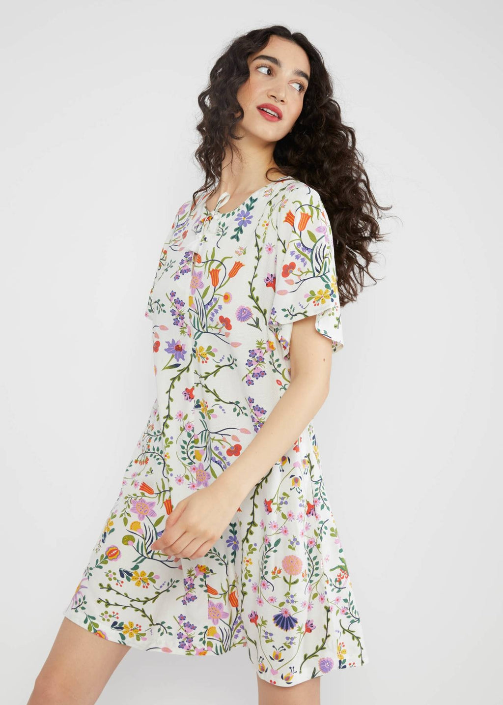 Blutsgeschwister Kleid "Kaftan Wings" weiß/geblümt