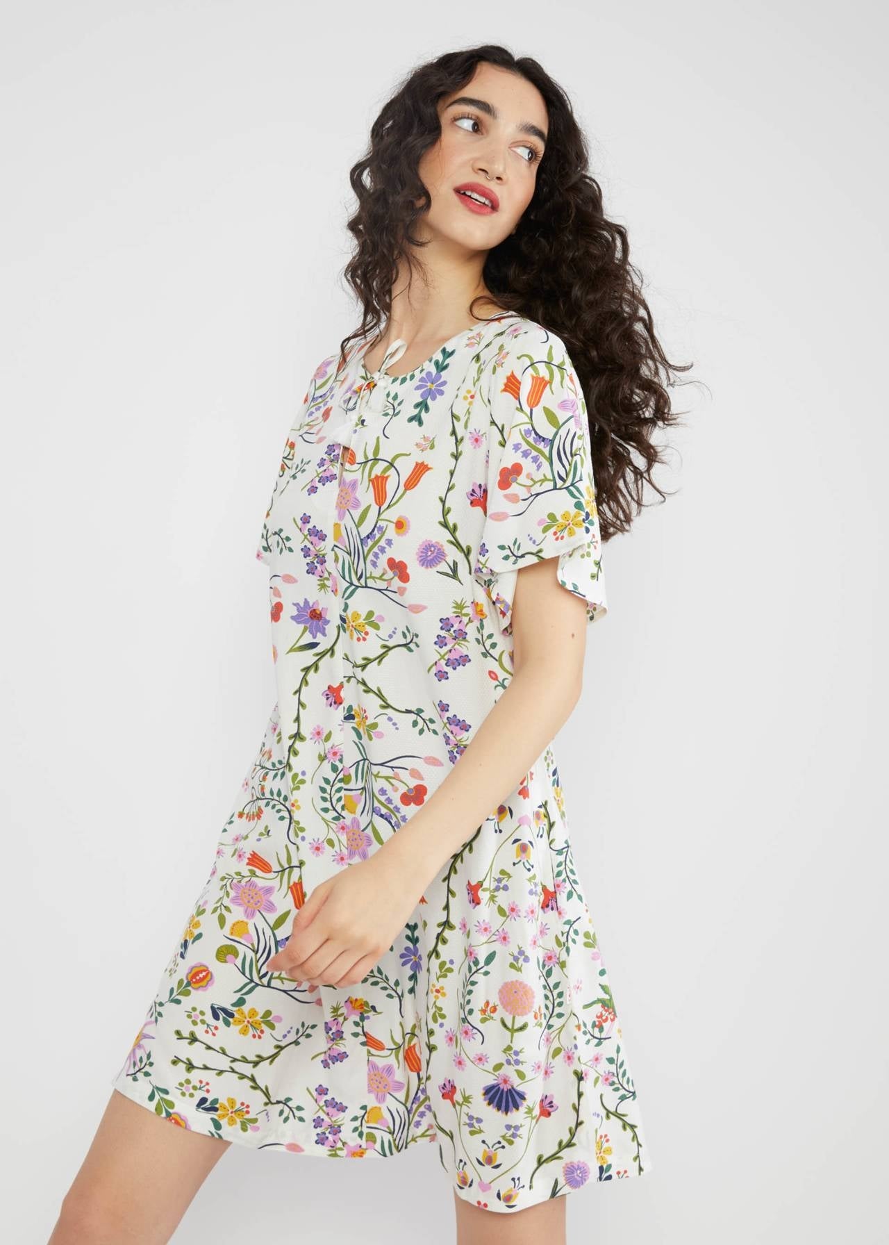 Blutsgeschwister Kleid "Kaftan Wings" weiß/geblümt