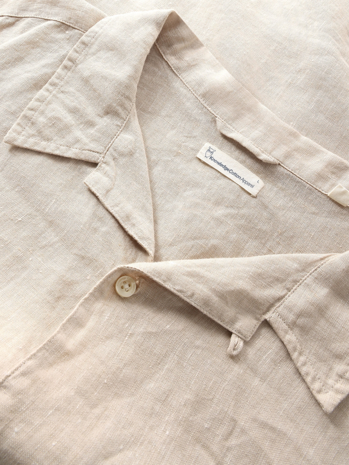 Knowledge Cotton Hemd aus Leinen kurzarm beige