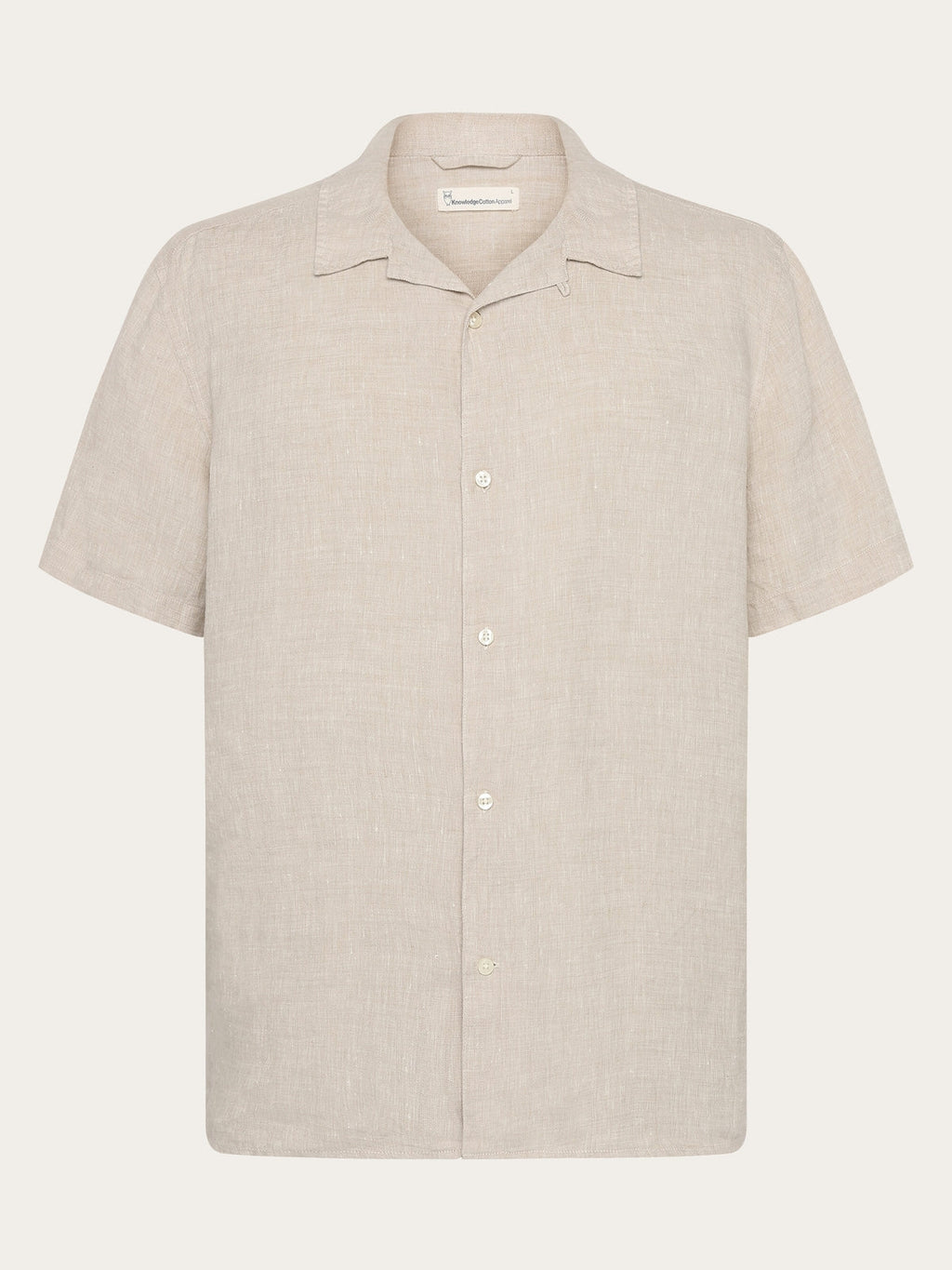 Knowledge Cotton Hemd aus Leinen kurzarm beige