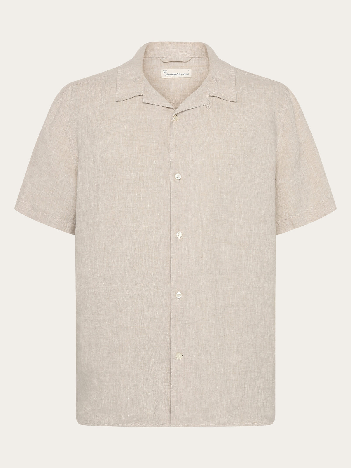 Knowledge Cotton Hemd aus Leinen kurzarm beige