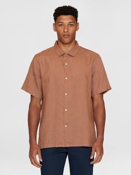 Knowledge Cotton Hemd aus Leinen kurzarm orange