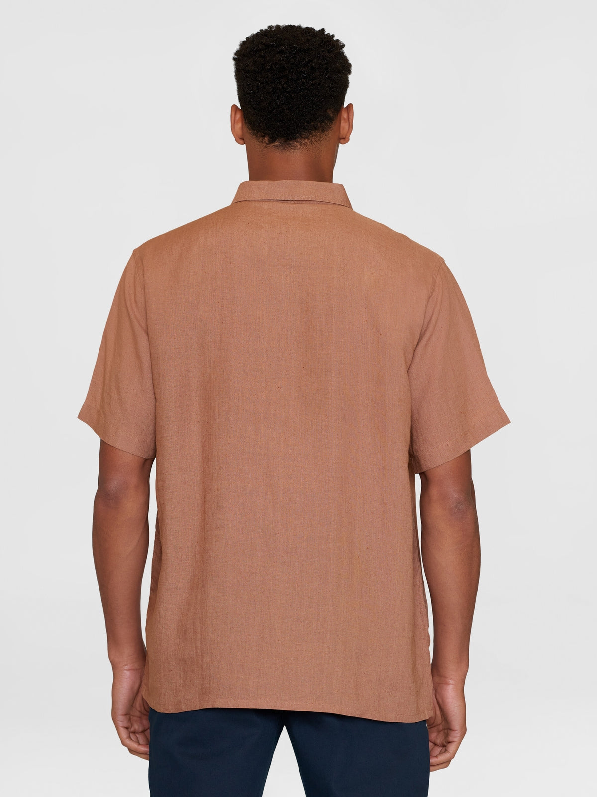 Knowledge Cotton Hemd aus Leinen kurzarm terra