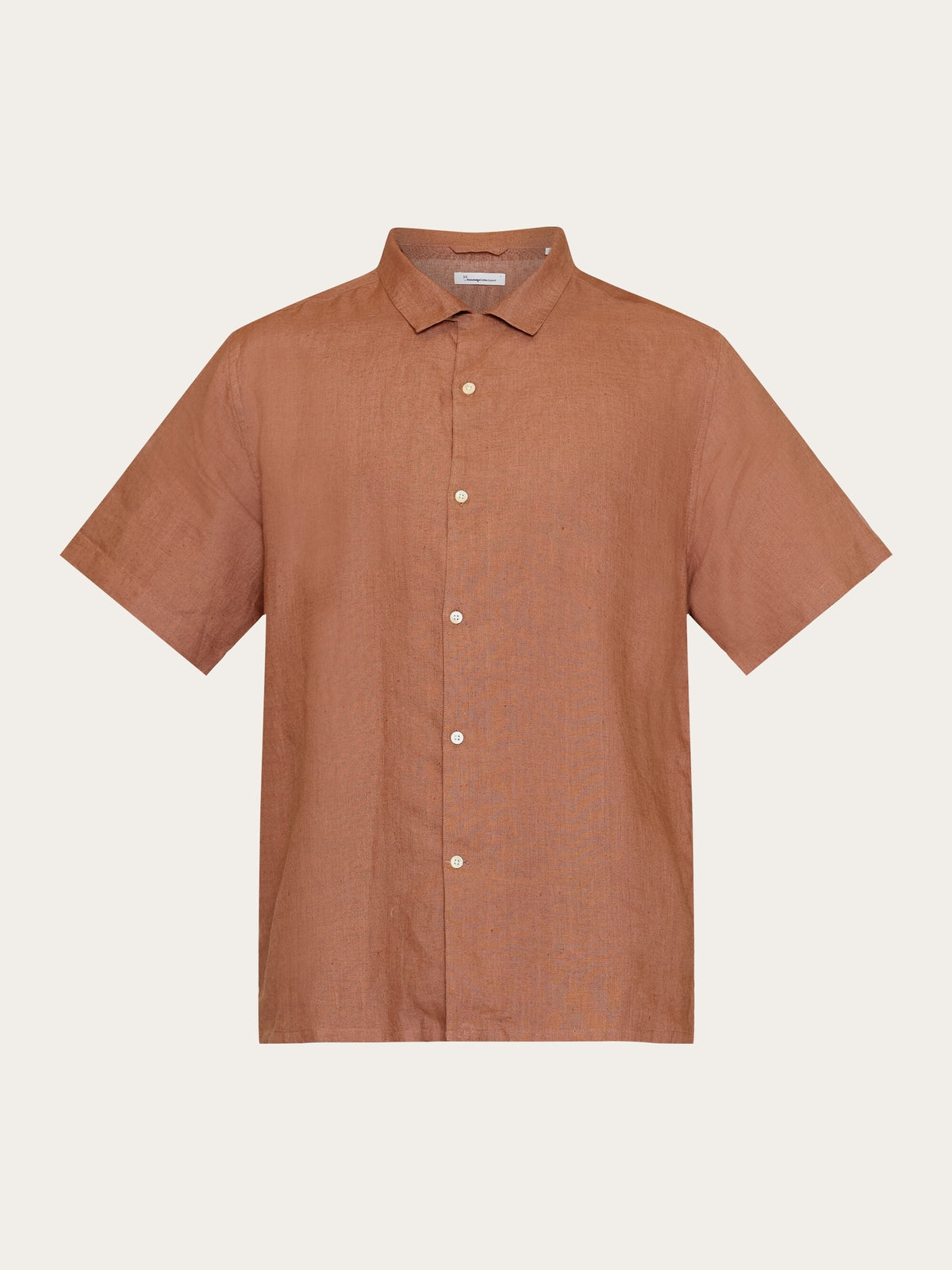 Knowledge Cotton Hemd aus Leinen kurzarm terra