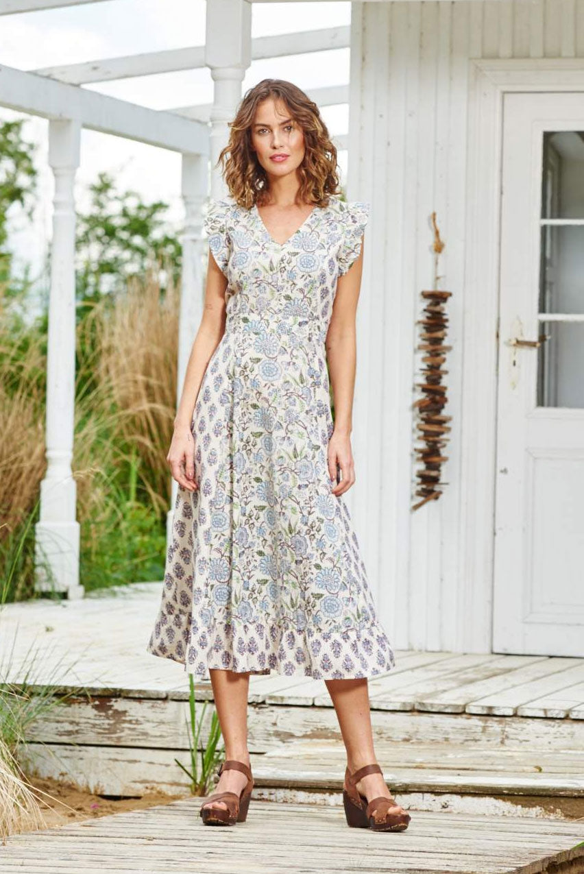 Himalaya Kleid beige/blau geblümt