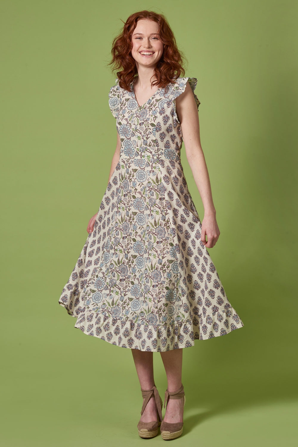 Himalaya Kleid beige/blau geblümt