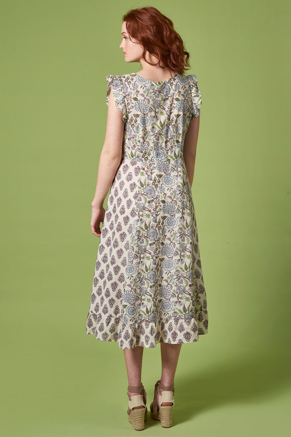 Himalaya Kleid beige/blau geblümt