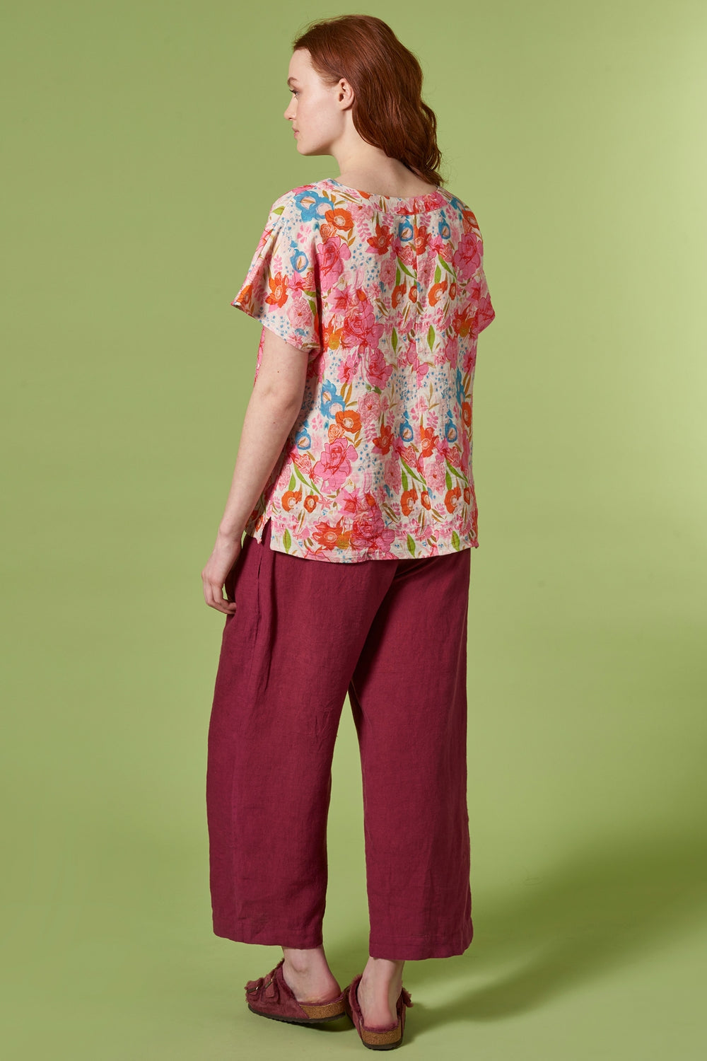Himalaya Bluse aus Leinen rosa/geblümt