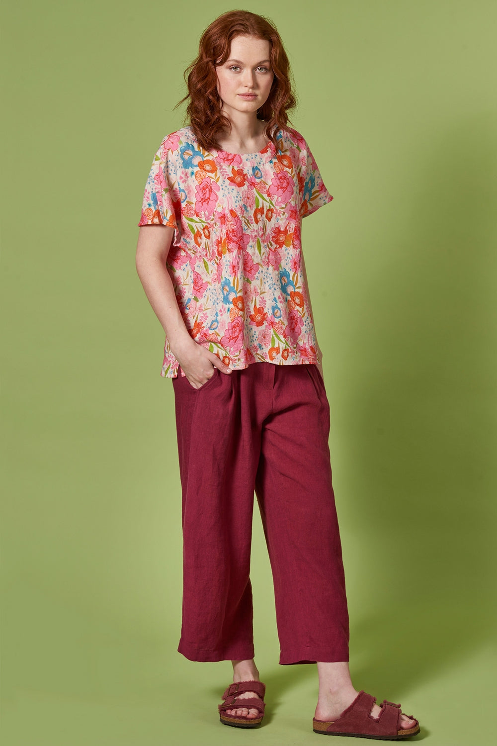 Himalaya Bluse aus Leinen rosa/geblümt