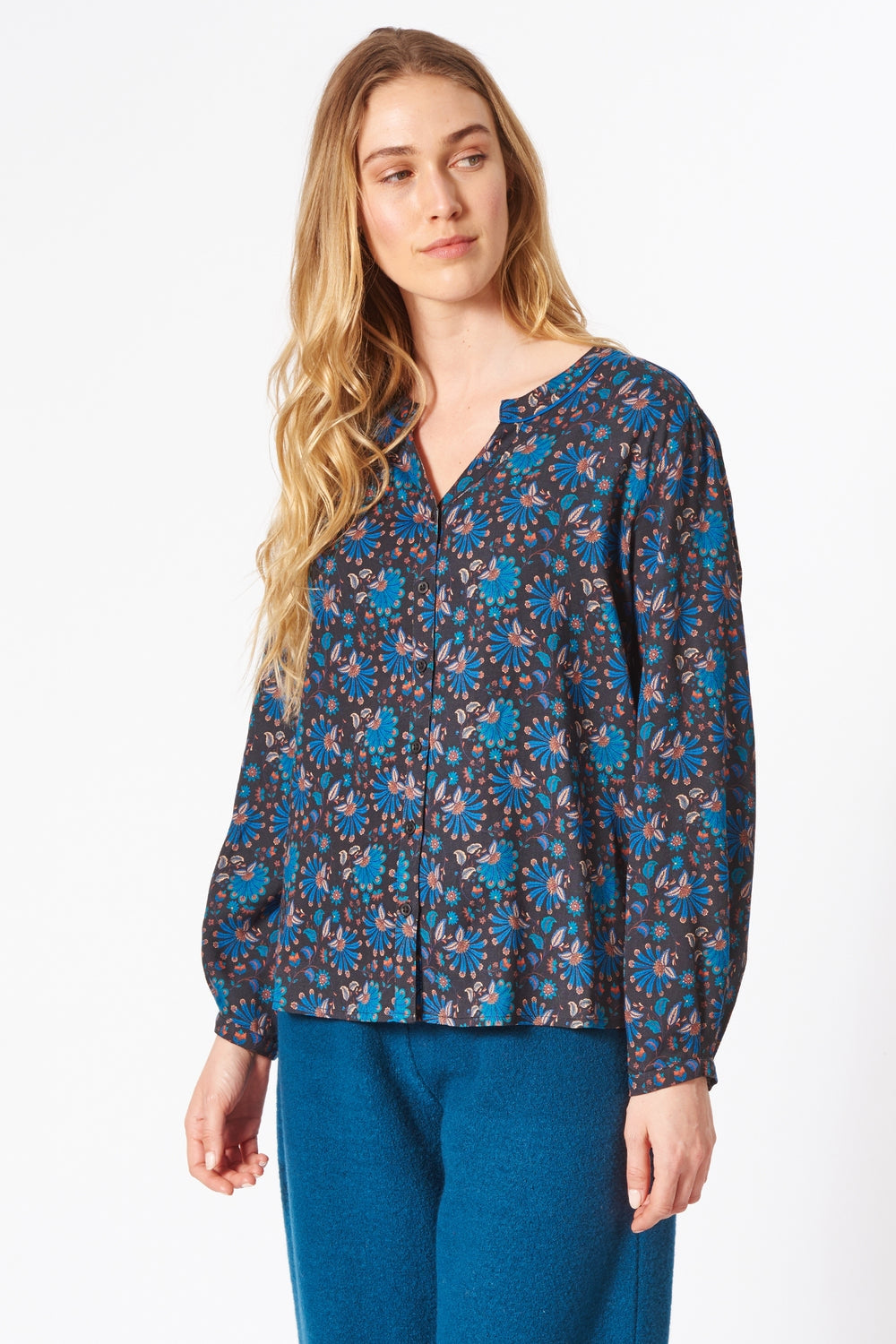 Himalaya Bluse blau/geblümt