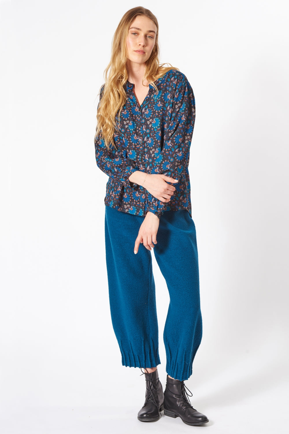 Himalaya Bluse blau/geblümt