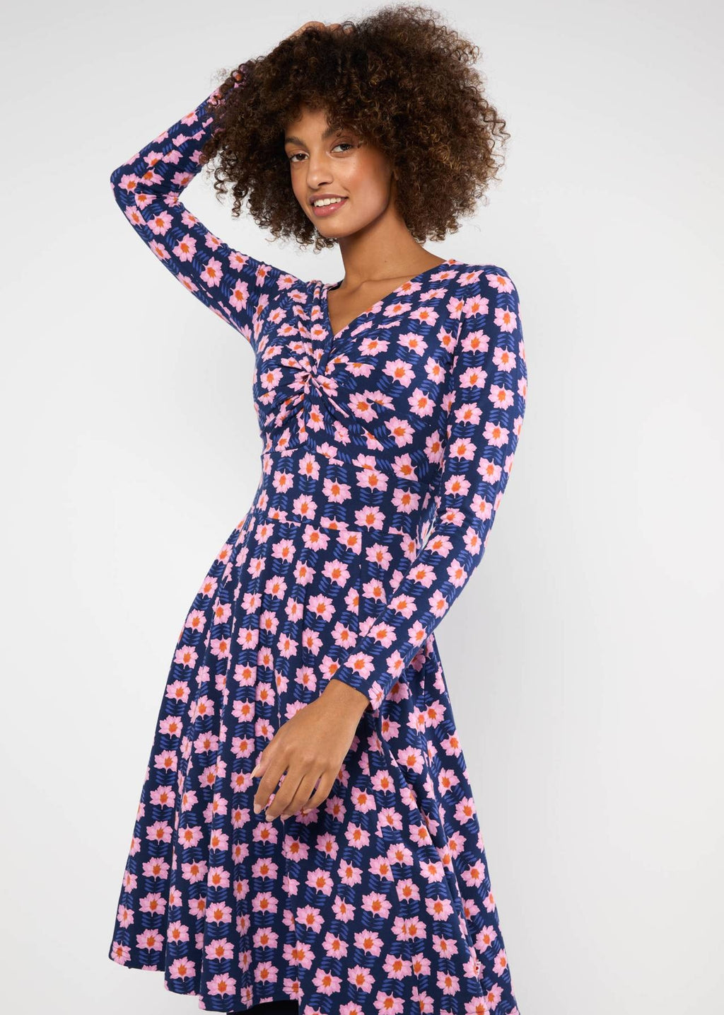Blutsgeschwister Kleid "Hot Knot" blau/rosa geblümt