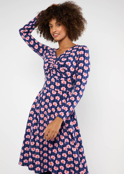 Blutsgeschwister Kleid "Hot Knot" blau/rosa geblümt