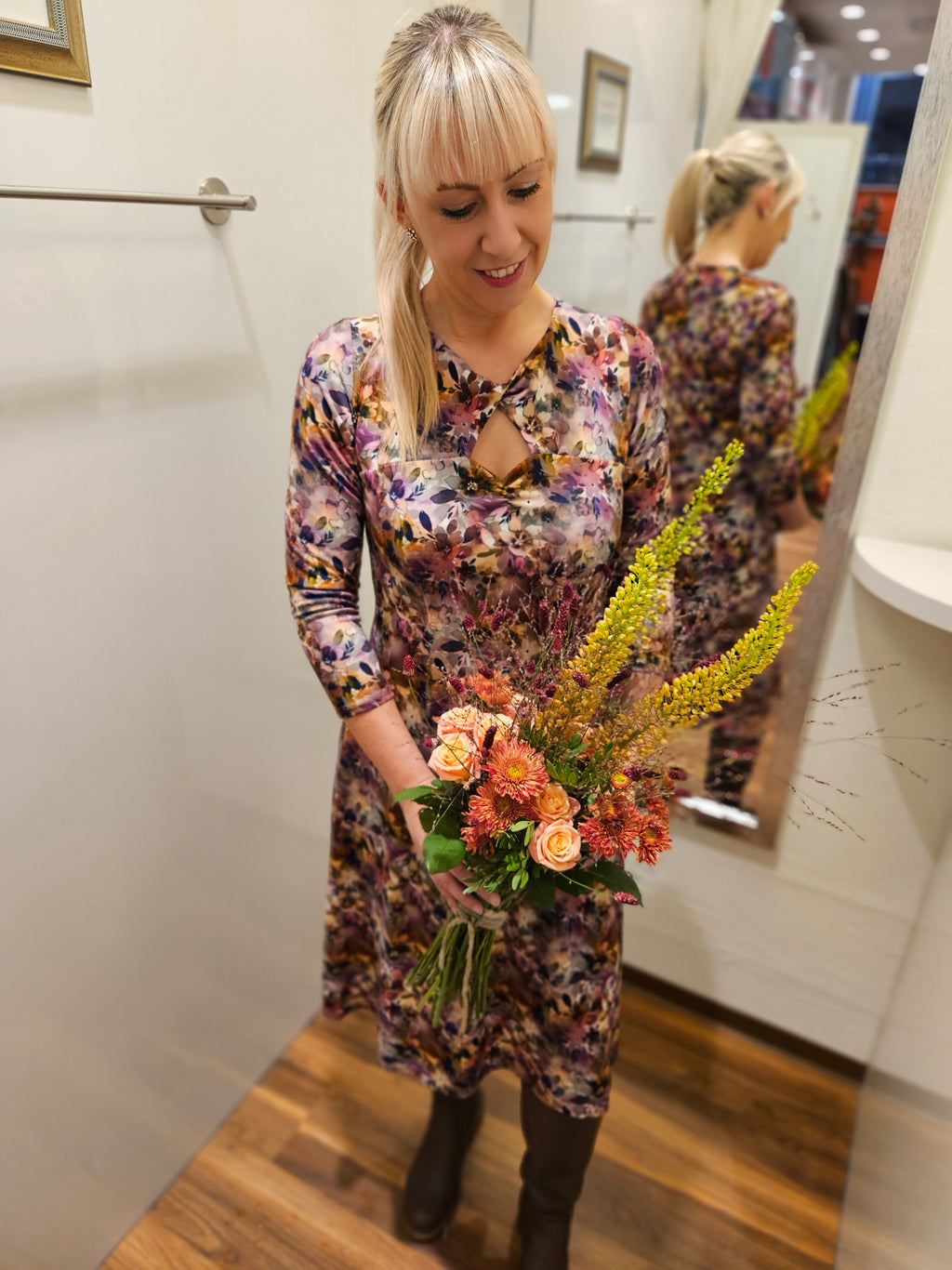 Miranda Merra Kleid "Indian Summer" beere/braun geblümt