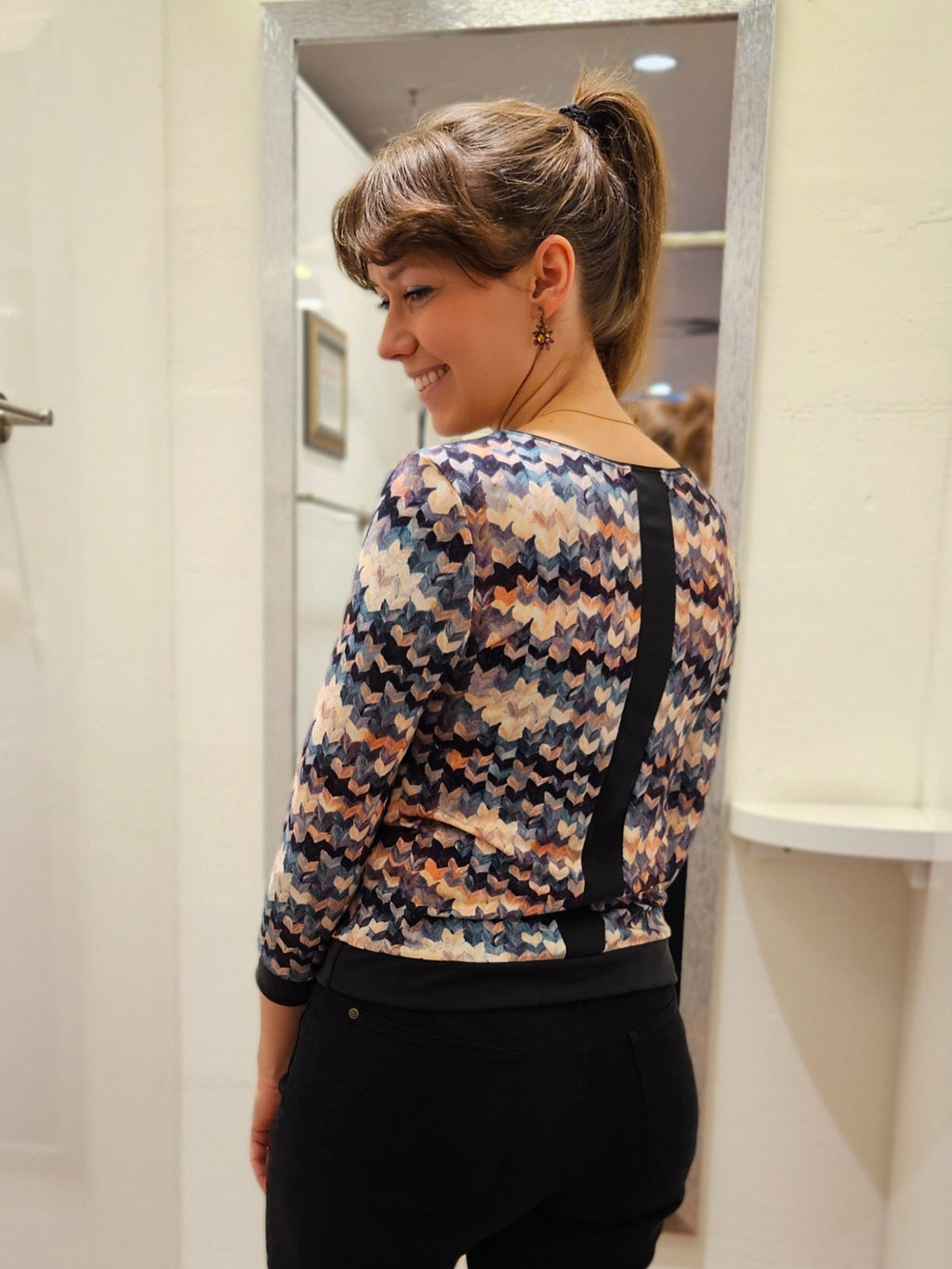 Miranda Merra Shirt mit Bündchen 3/4 Arm "Farbgeflüster" bunt/gemustert