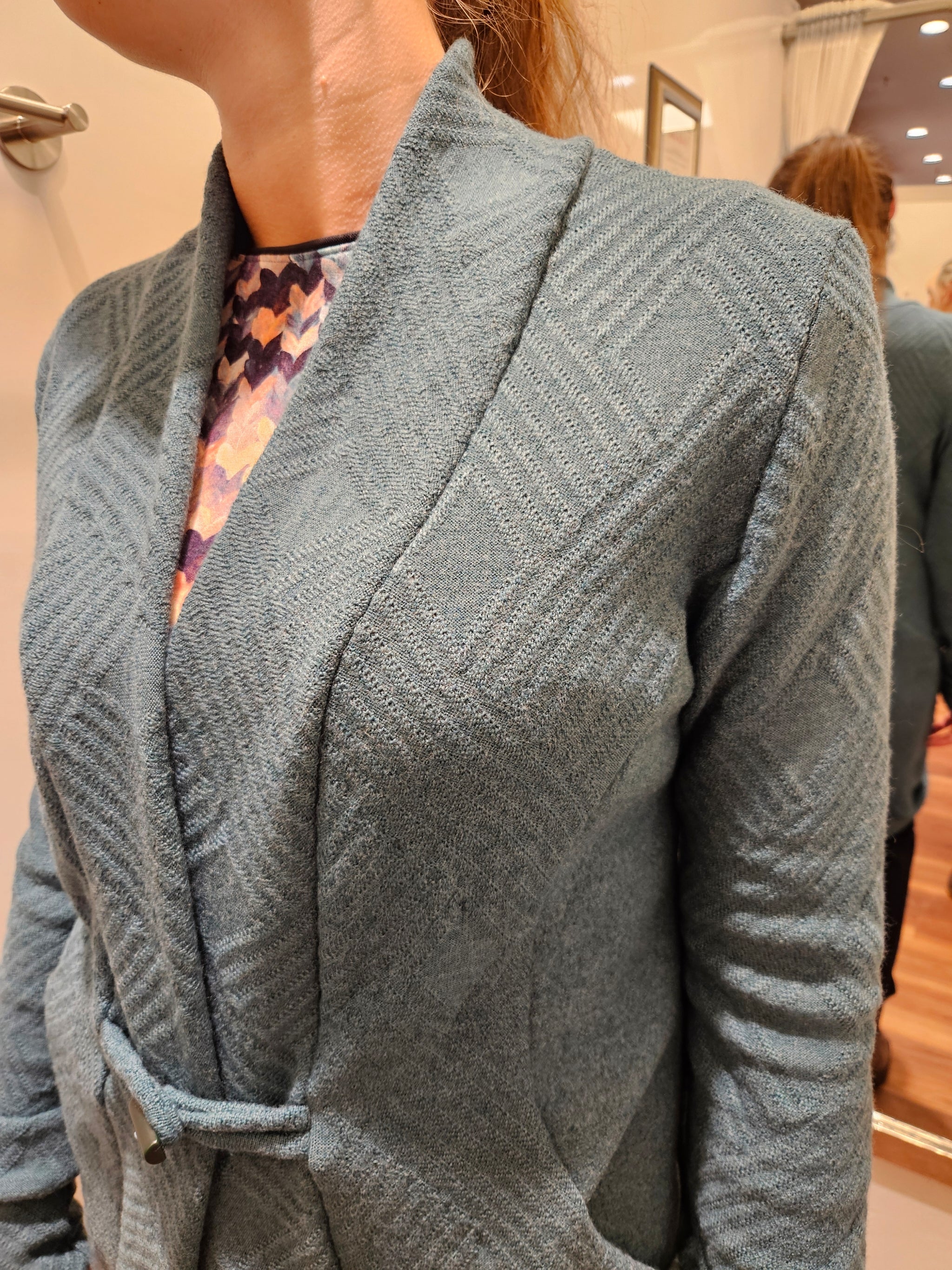 Miranda Merra Long-Strickjacke mit Wolle "Green Cozy" petrol