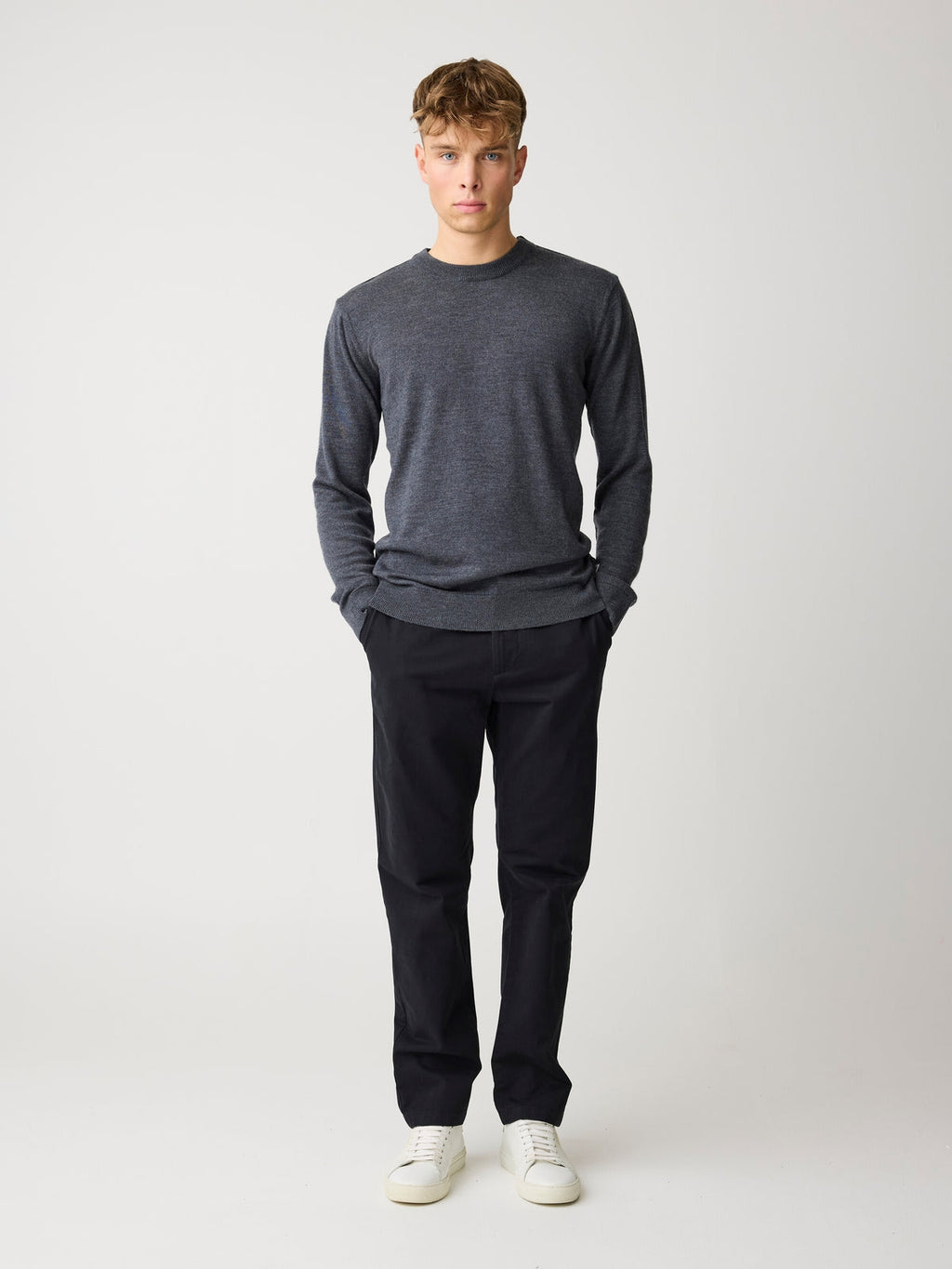 Knowledge Cotton Pullover aus Merinowolle grau