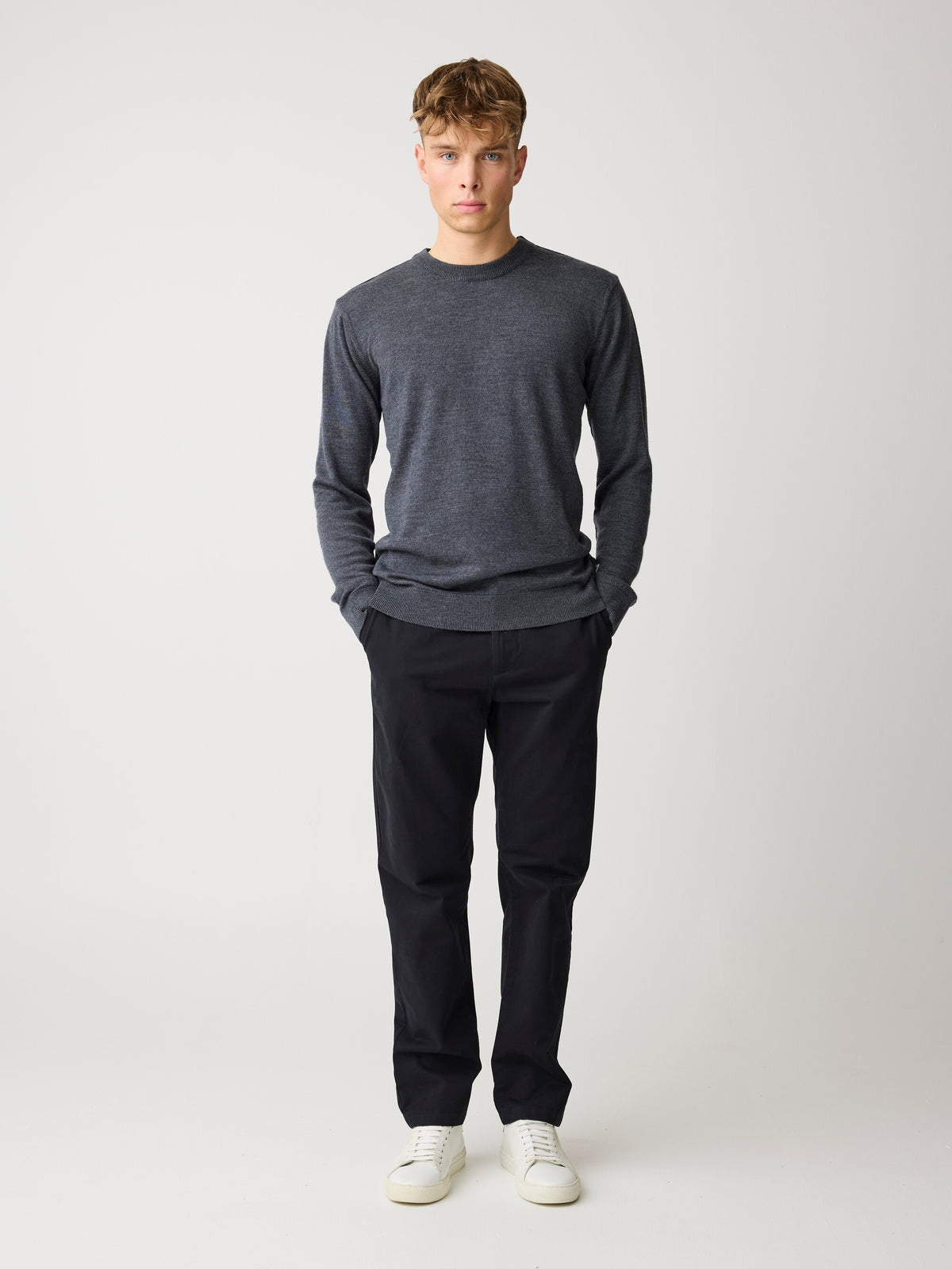 Knowledge Cotton Pullover aus Merinowolle grau