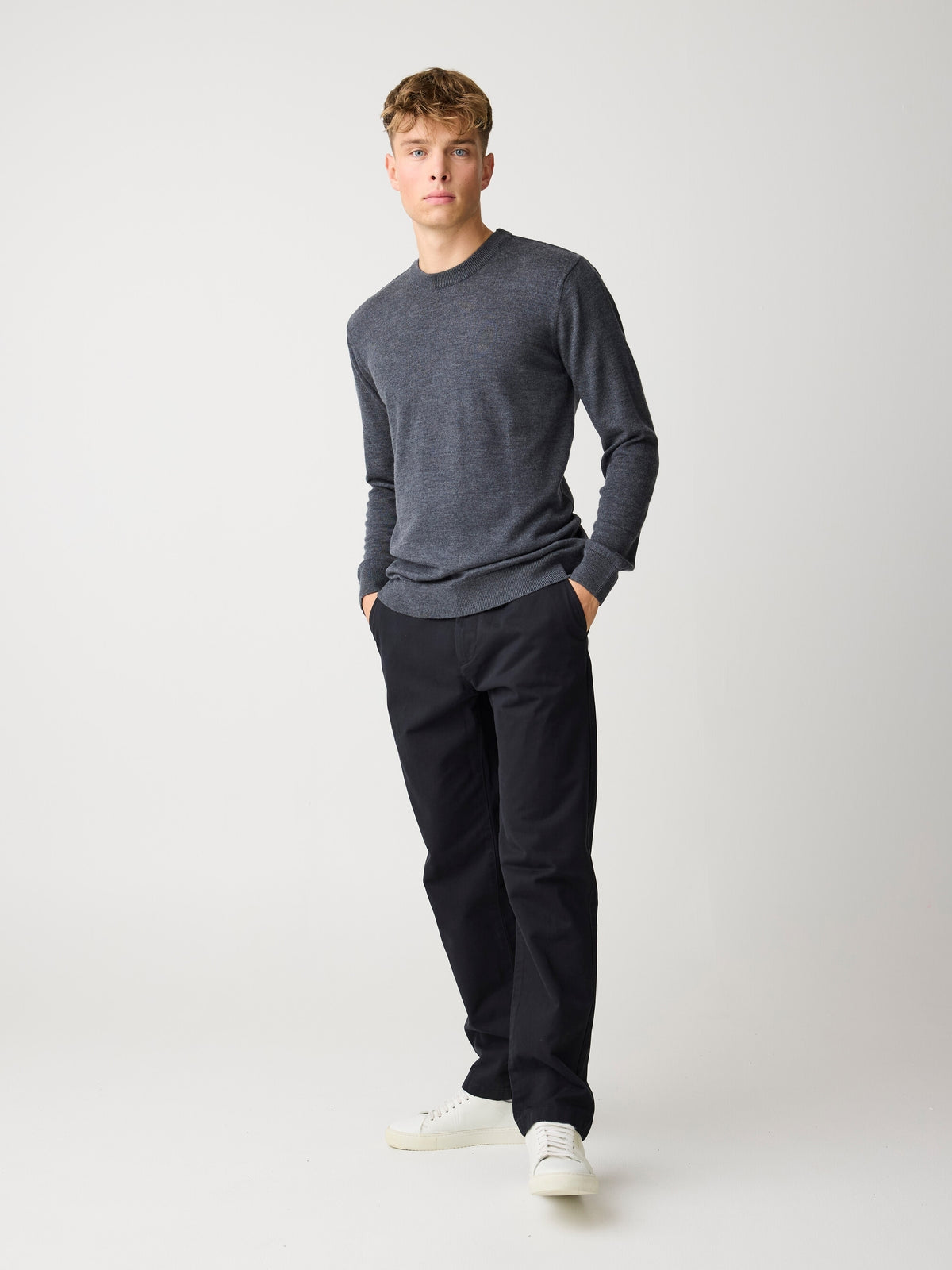 Knowledge Cotton Pullover aus Merinowolle grau