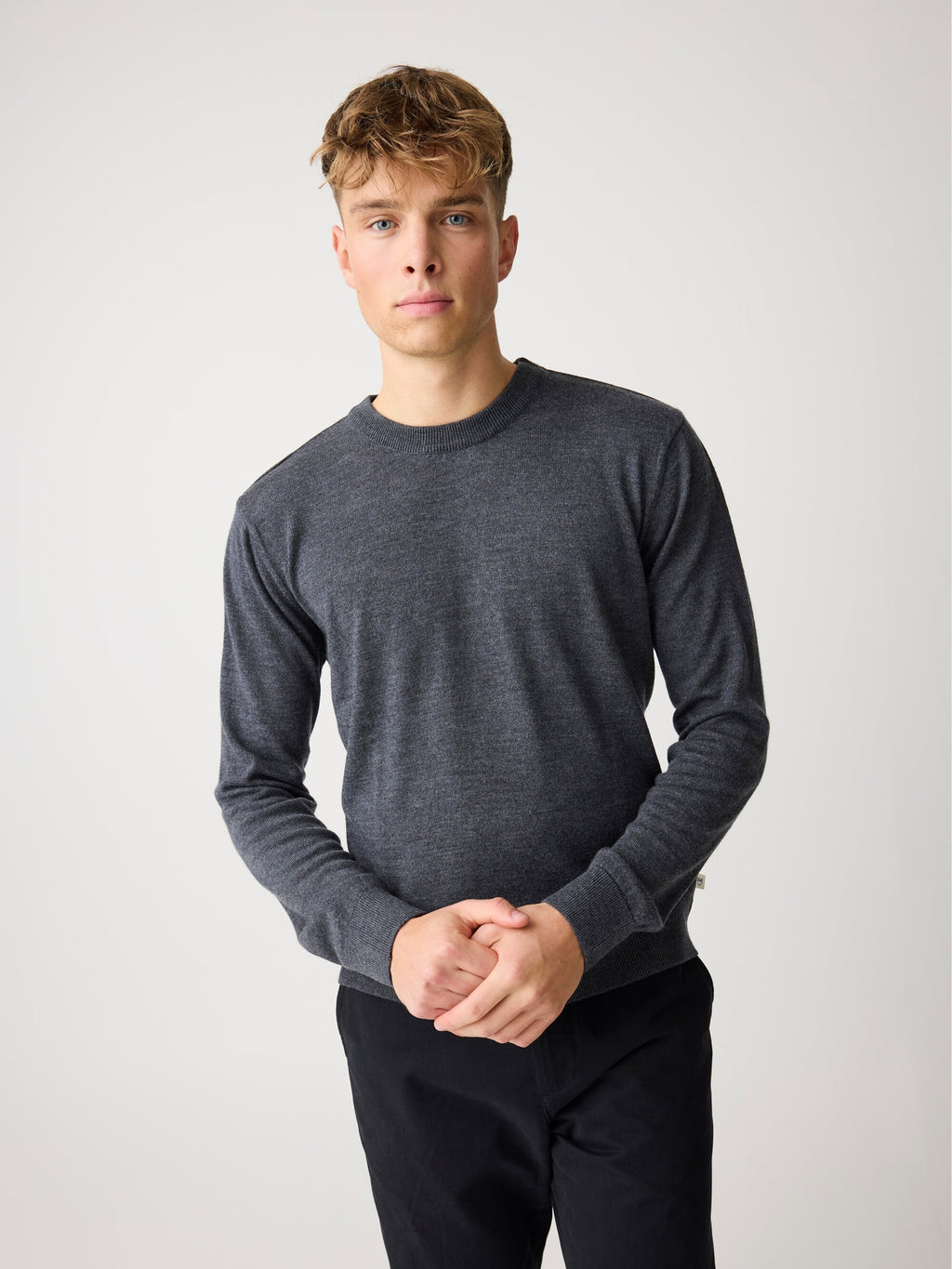 Knowledge Cotton Pullover aus Merinowolle grau