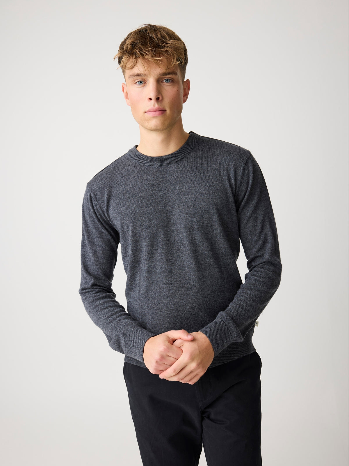 Knowledge Cotton Pullover aus Merinowolle grau