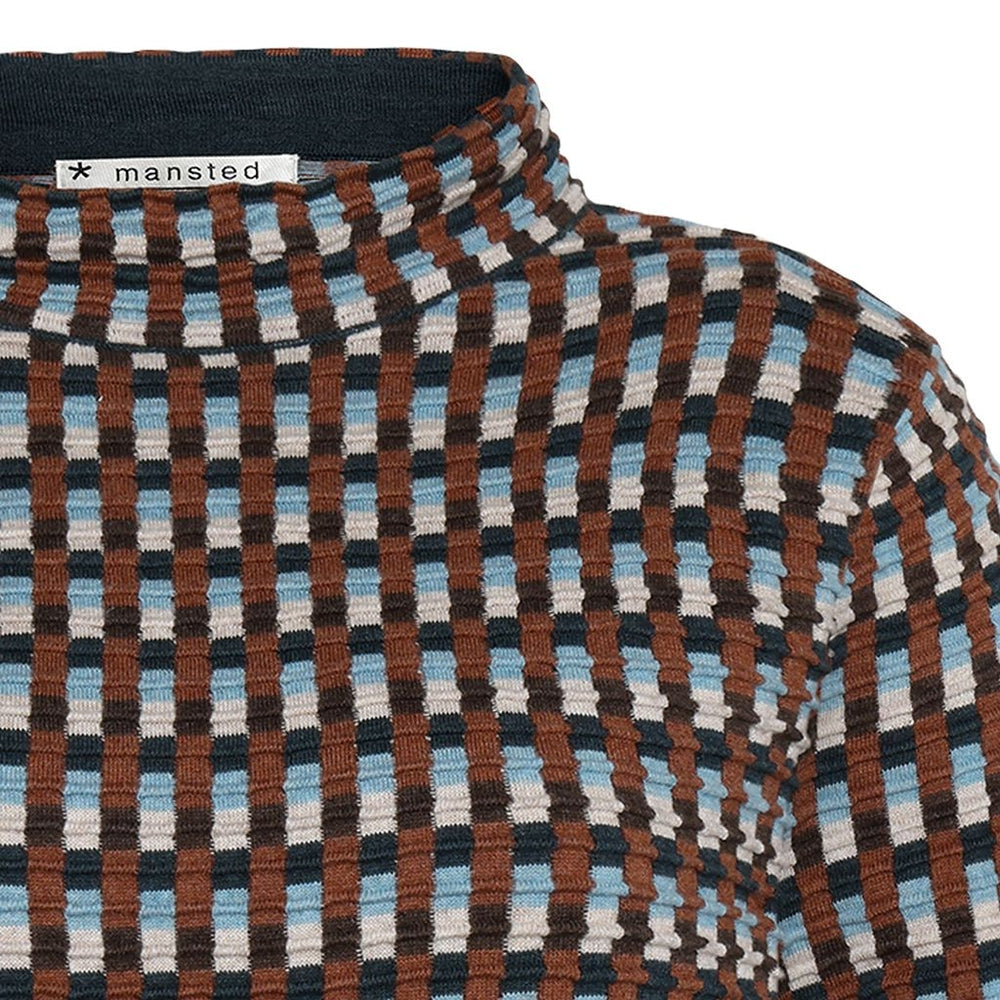 Mansted Pullover mit Stehkragen "Eden" braun/blau karriert