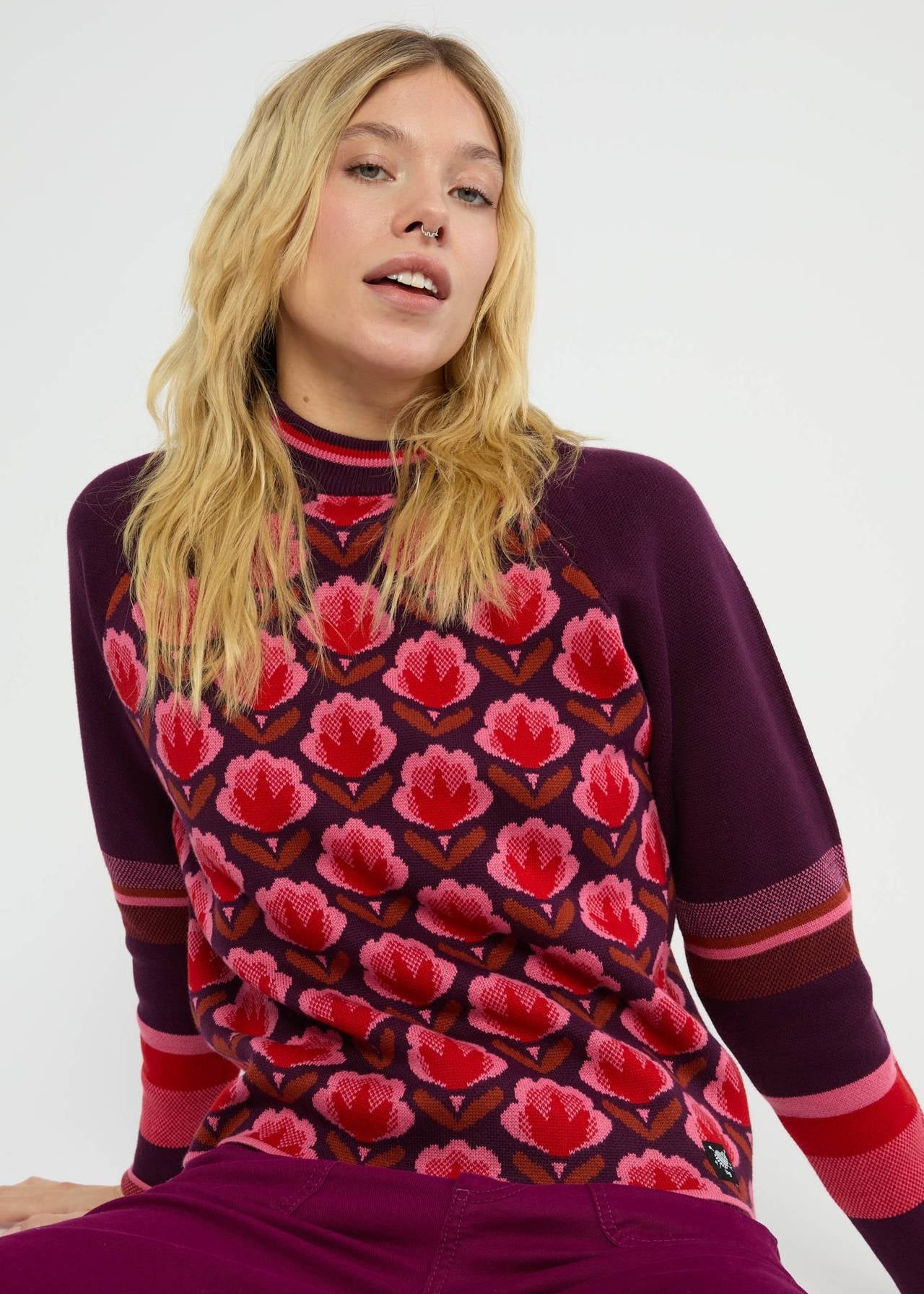 Blutsgeschwister Pullover "Cold Day Warm Heart" rot/gemustert
