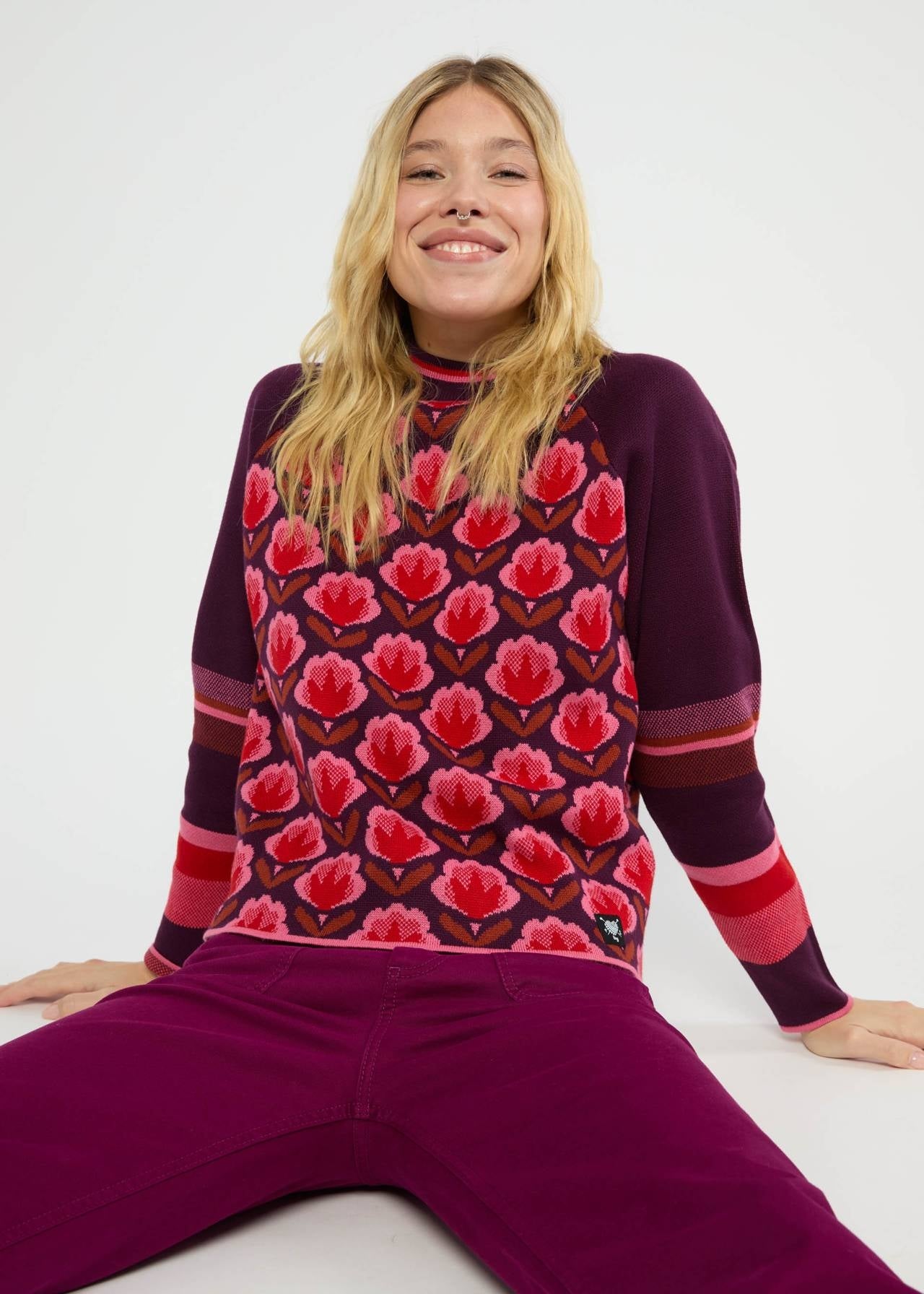 Blutsgeschwister Pullover "Cold Day Warm Heart" rot/gemustert