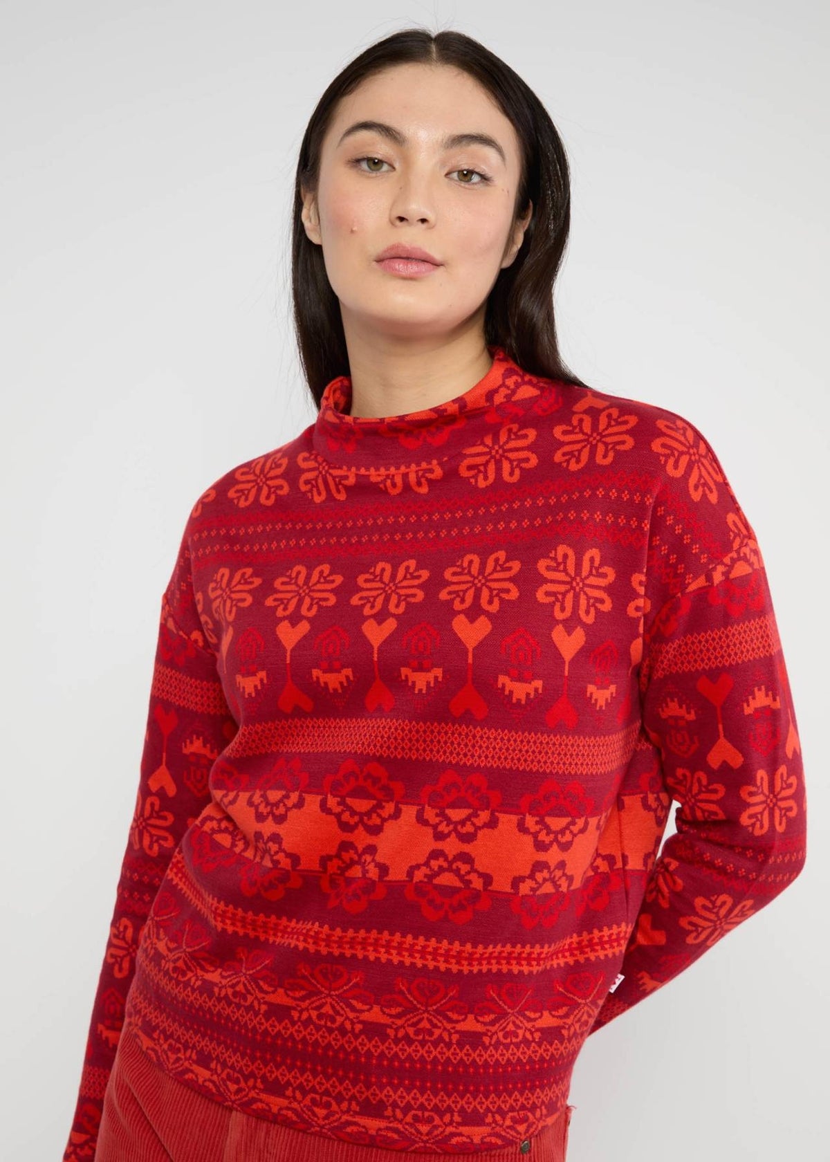 Blutsgeschwister Pullover "Warm up Turtle" rot/gemustert