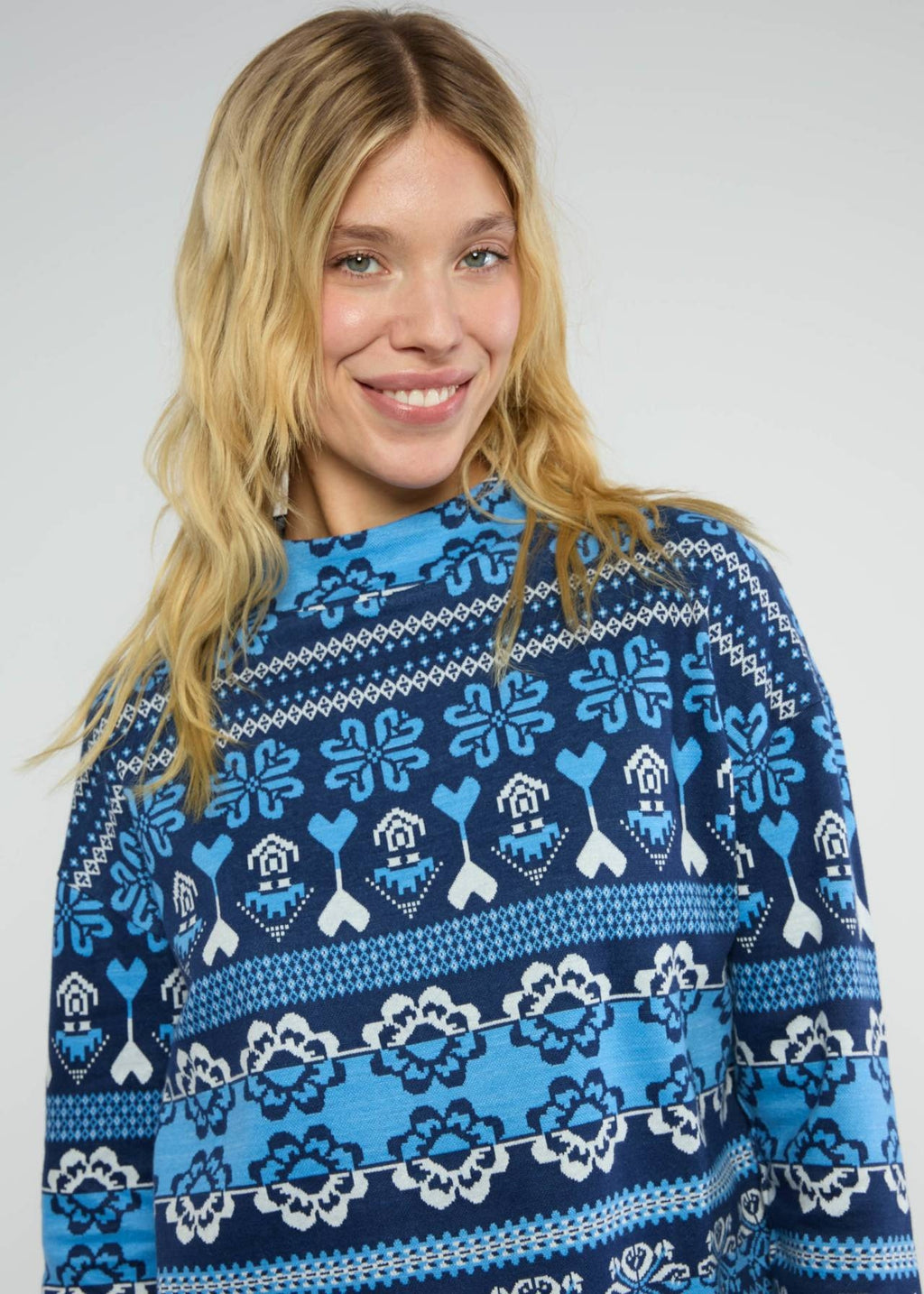 Blutsgeschwister Pullover "Warm up Turtle" blau/gemustert