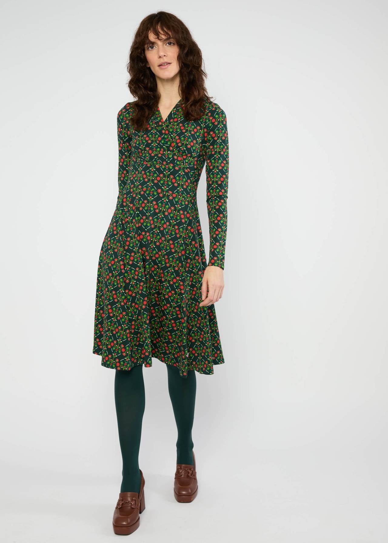 Blutsgeschwister Kleid "Shalala Tralala" grün/rot gemustert