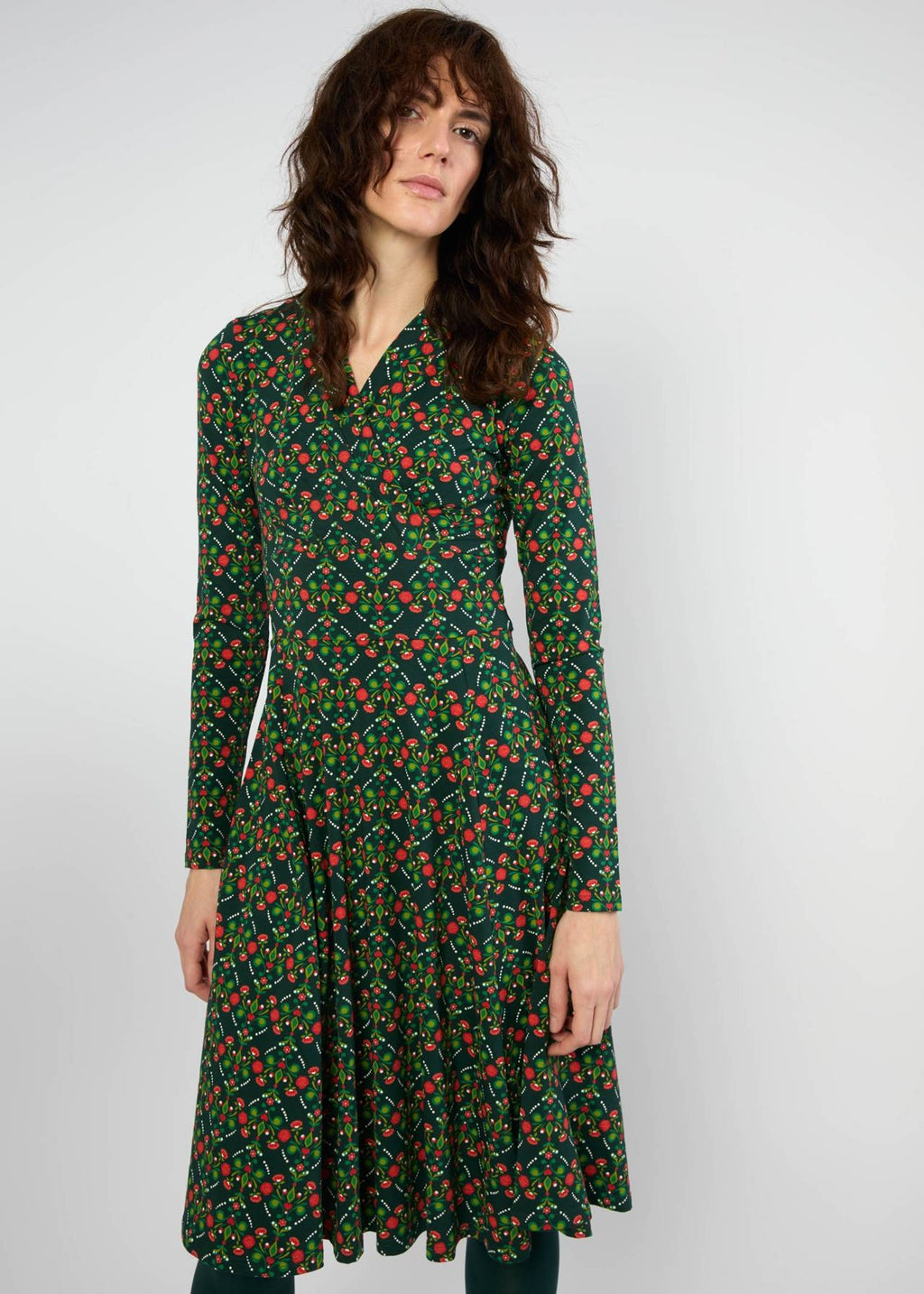 Blutsgeschwister Kleid "Shalala Tralala" grün/rot gemustert