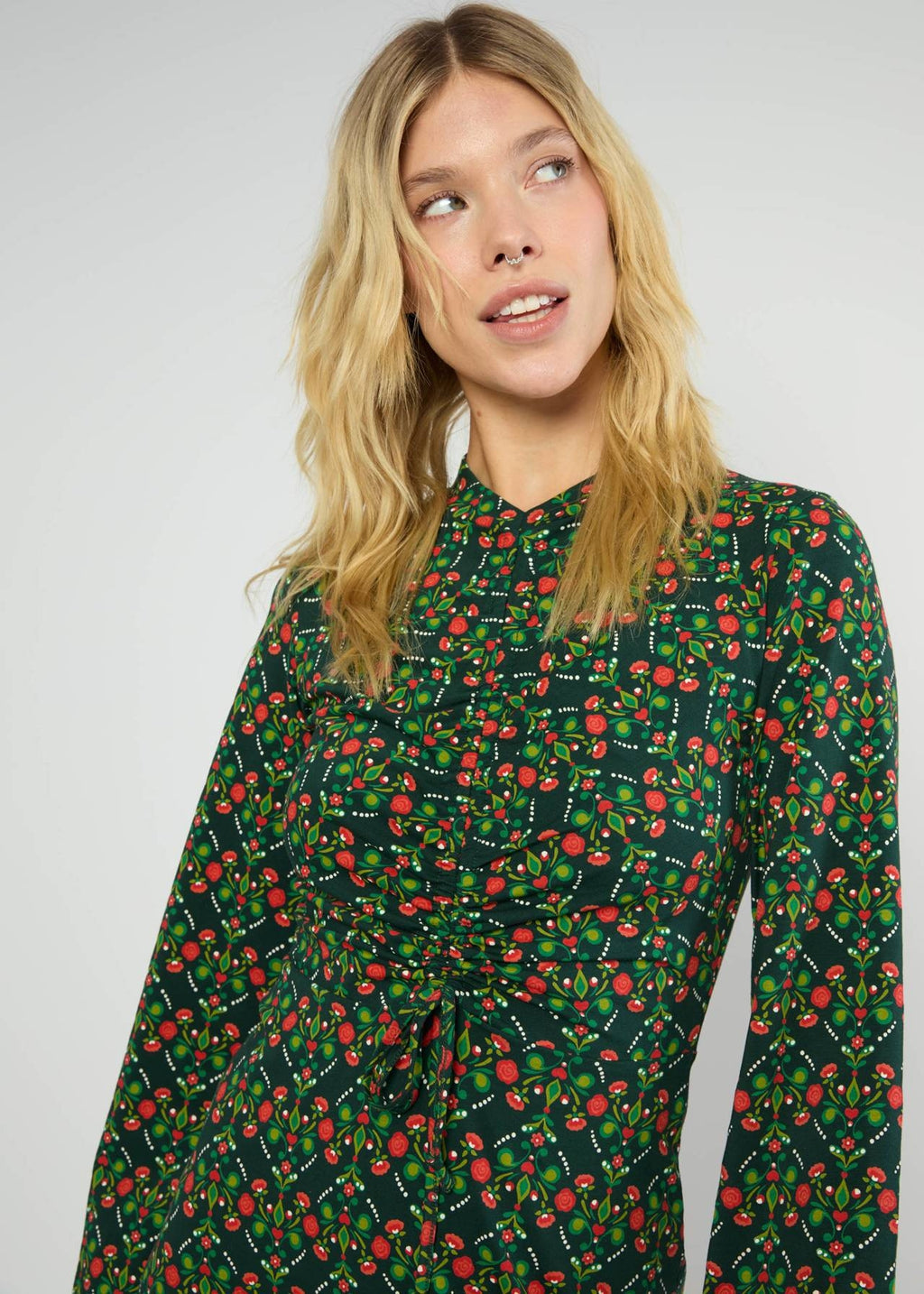Blutsgeschwister Kleid "Good Girls Gathering" grün/gemustert