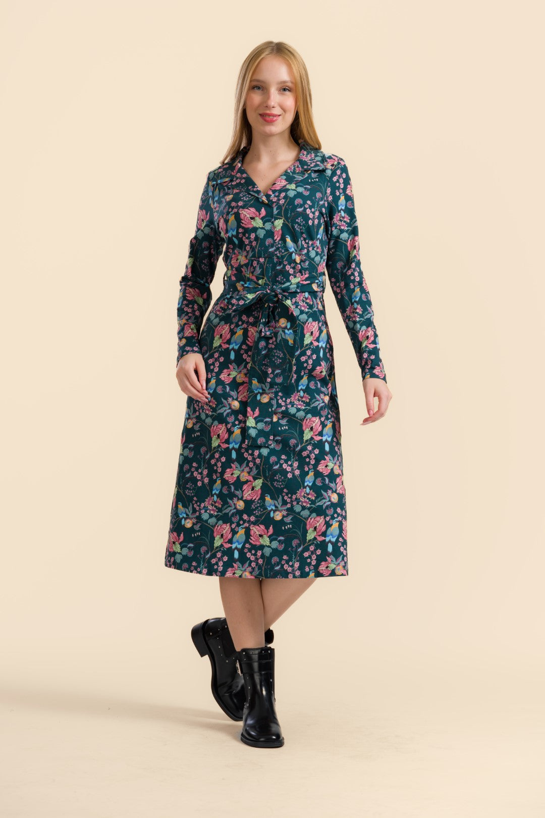 Lalamour Kleid "Marilyn" petrol/gemustert