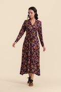 Lalamour Kleid "Helena" schwarz/orange gemustert