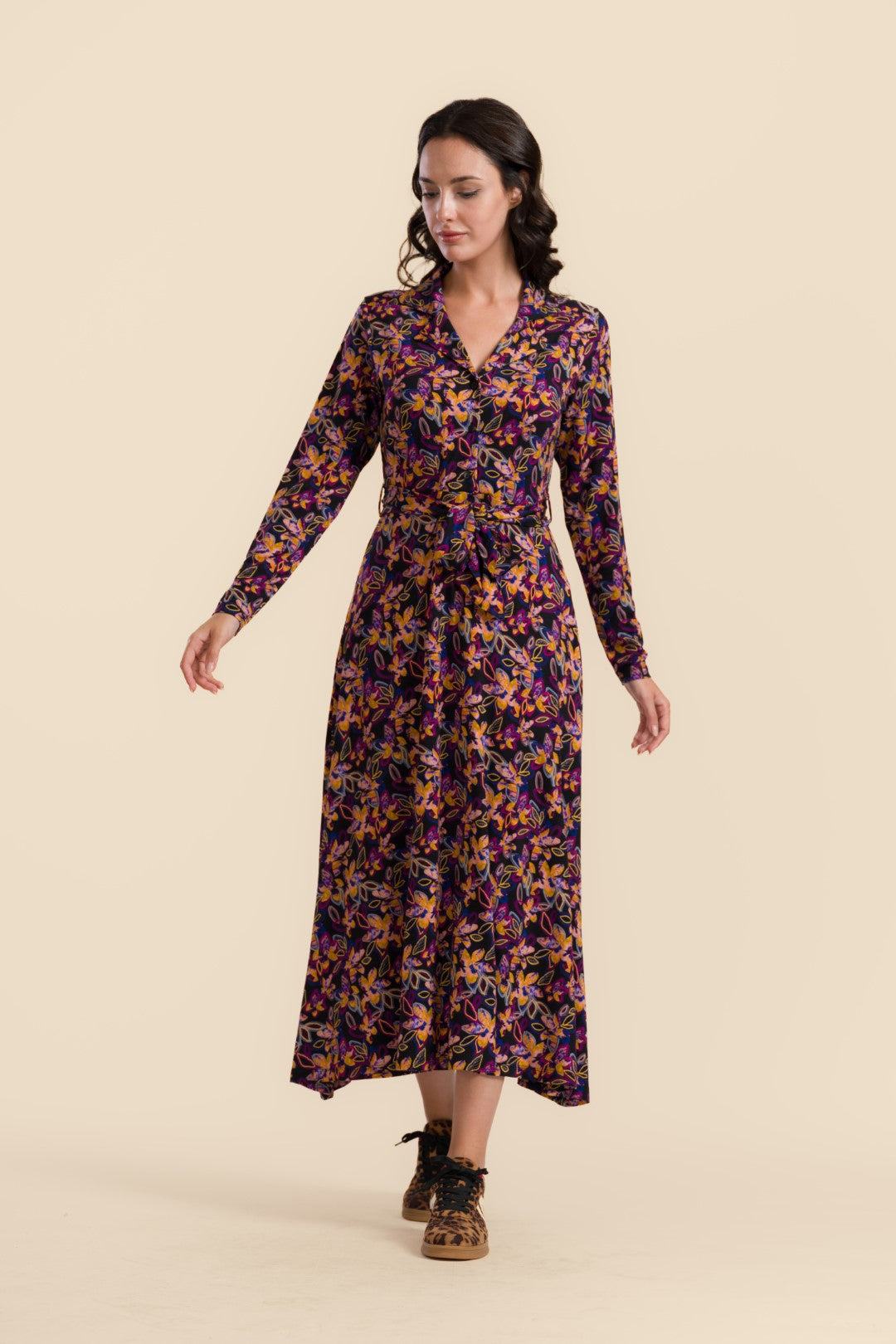 Lalamour Kleid "Helena" schwarz/orange gemustert