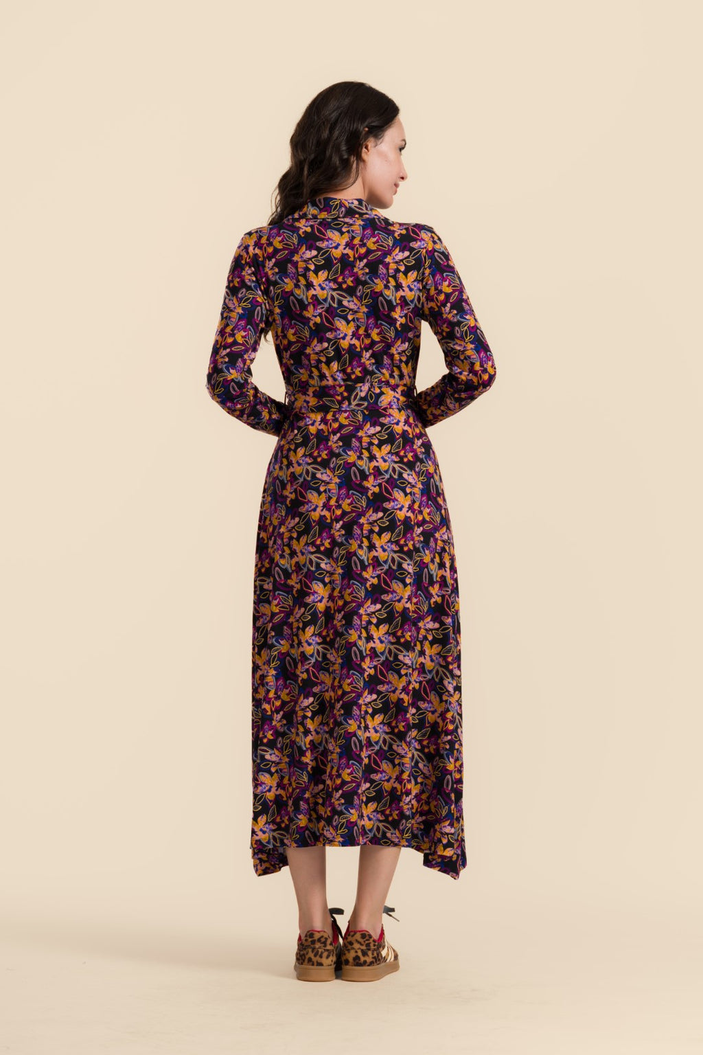 Lalamour Kleid "Helena" schwarz/orange gemustert