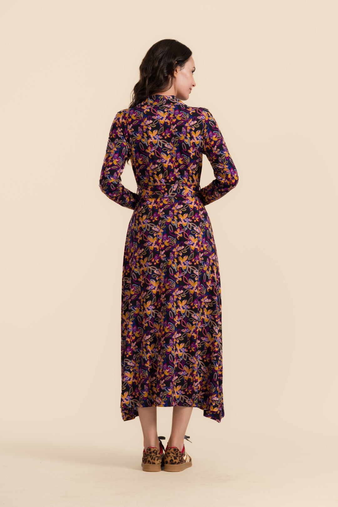 Lalamour Kleid "Helena" schwarz/orange gemustert