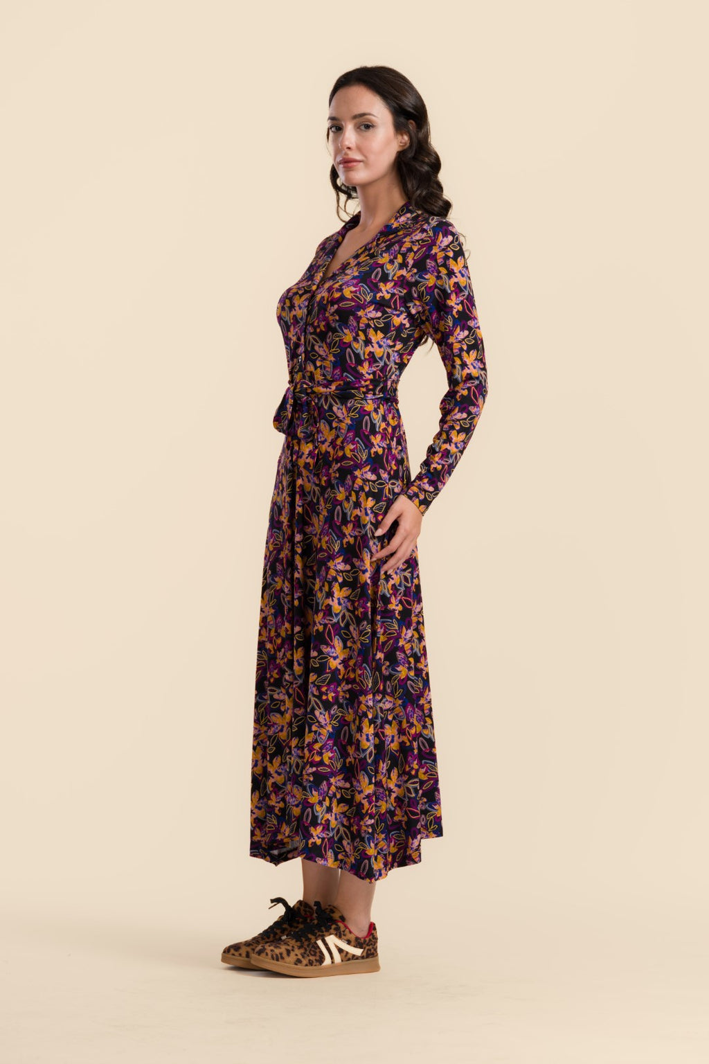 Lalamour Kleid "Helena" schwarz/orange gemustert