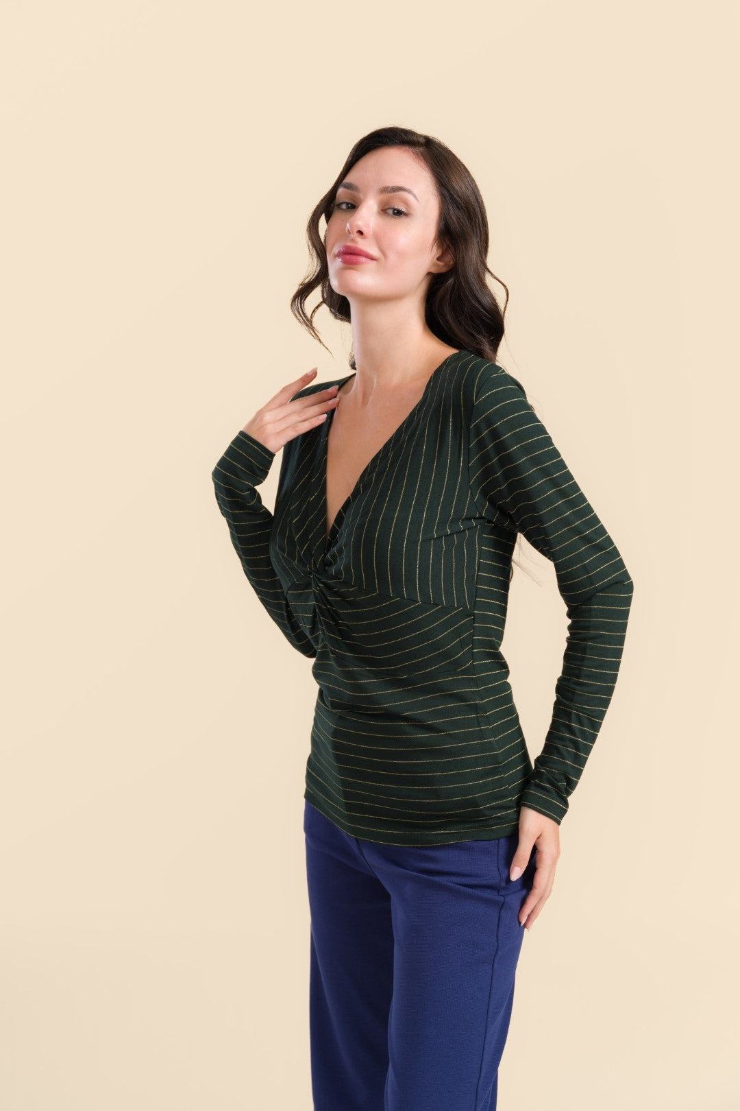 Lalamour Shirt "Angela" grün/ gestreift glitzer