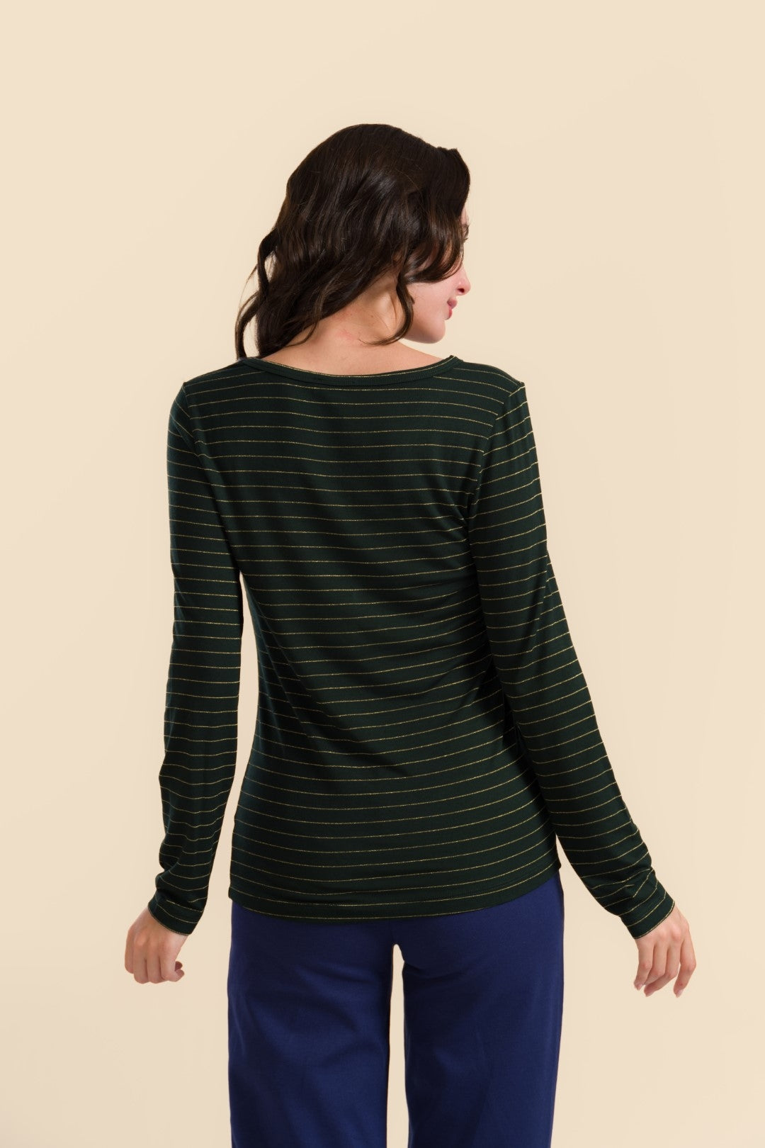 Lalamour Shirt "Lynn" grün/ gestreift glitzer