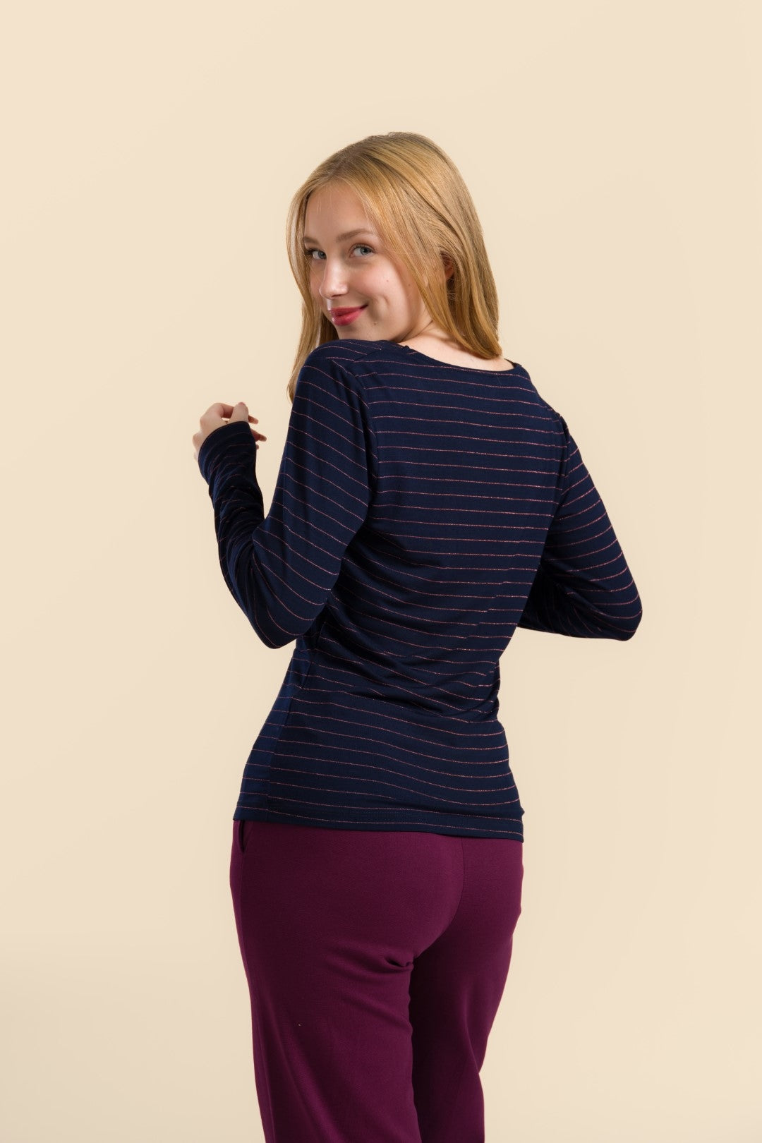 Lalamour Shirt "Angela" blau/ gestreift glitzer