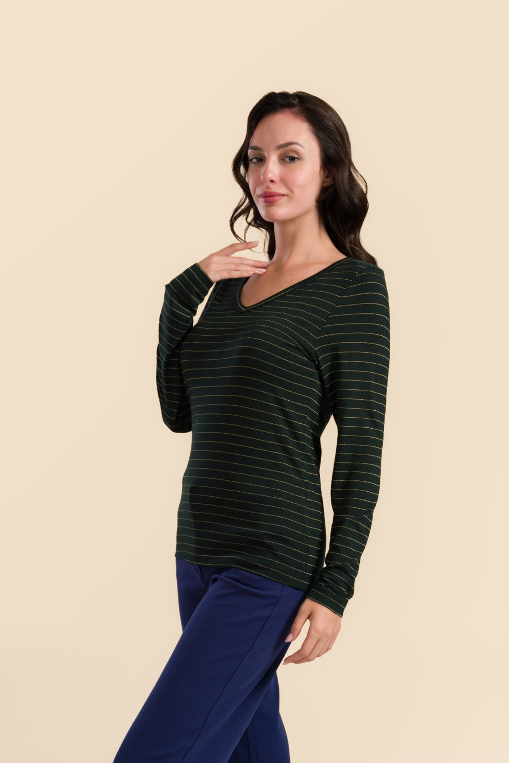 Lalamour Shirt "Lynn" grün/ gestreift glitzer