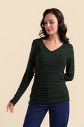 Lalamour Shirt "Lynn" grün/ gestreift glitzer